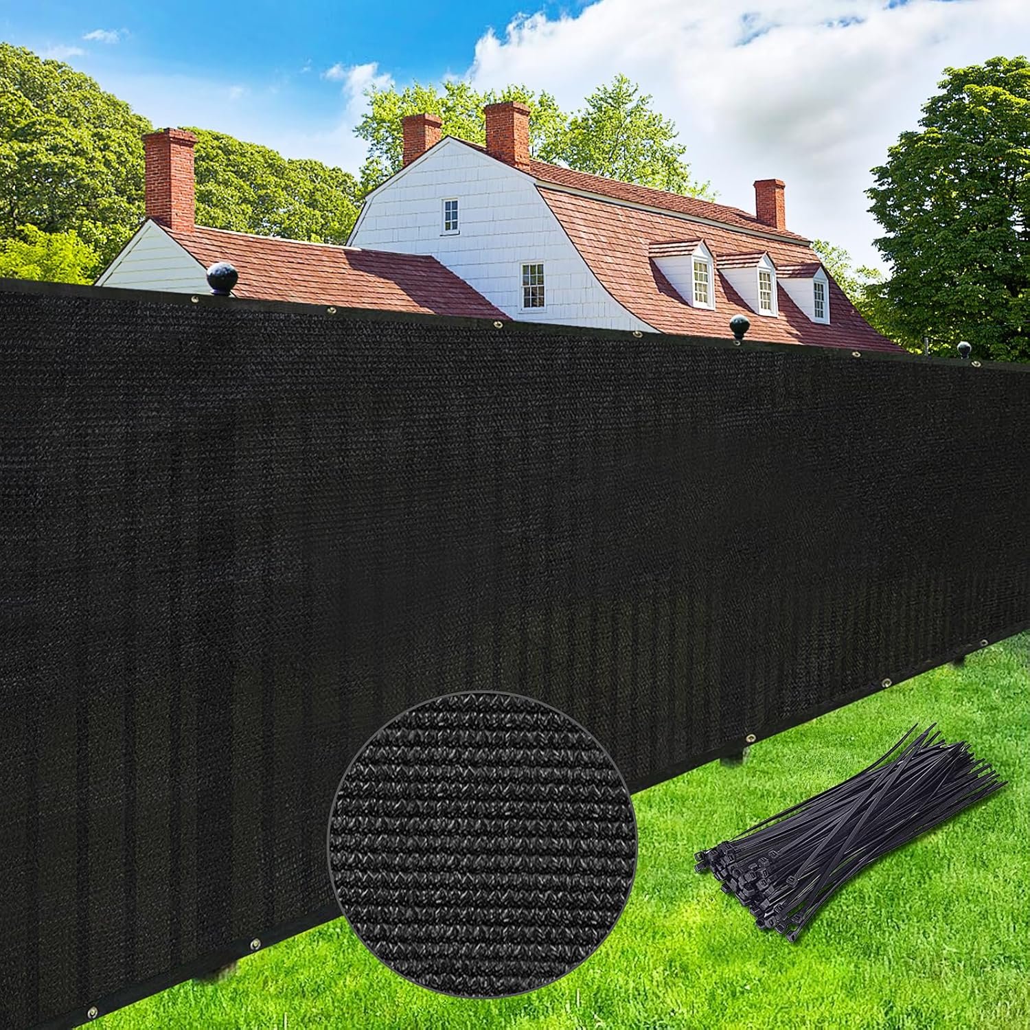 UPGRADE Privacy Screen 6′ x 50′ Fence Commercial Shade Cover with Brass Grommets Heavy Duty Perfect for Outdoor Back Yard, Black, Customizable