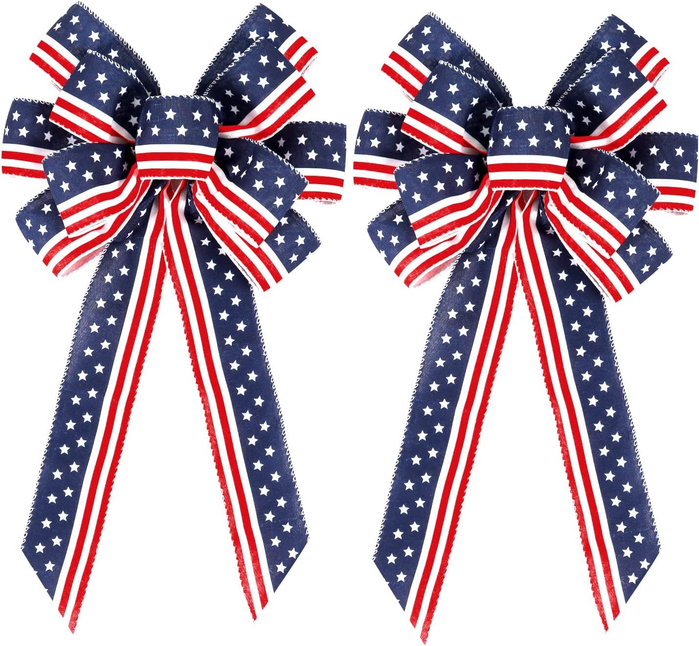 2 Pack 4th of July Decor Bow for Wreath,Red White Blue Stripe Stars Tree Topper Bows for Patriotic,Independence Day,Memorial Day,Veteran’s Day,Front Door Indoor Outdoor Decorations