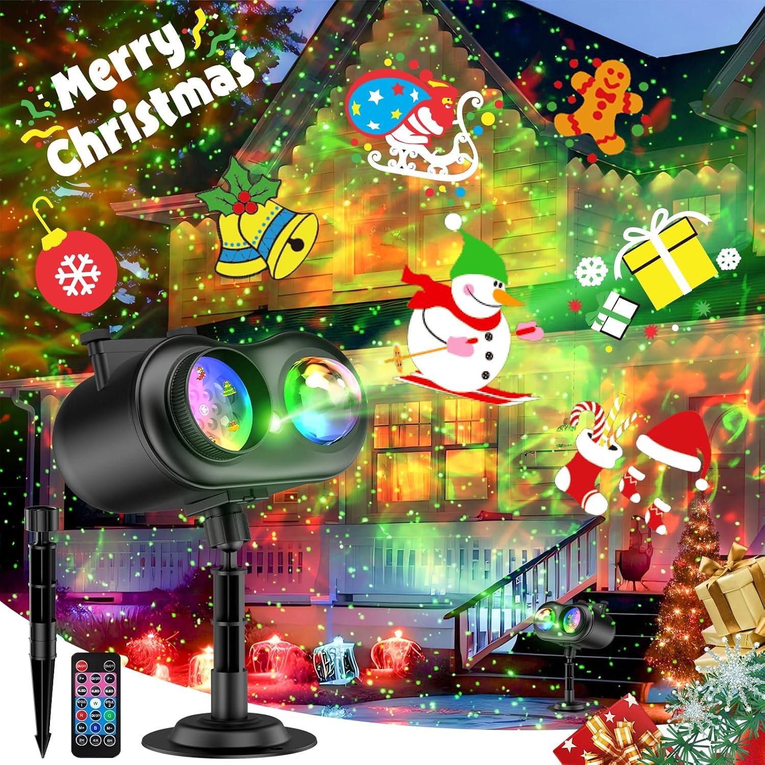 Halloween Projector Outdoor with Firefly & Ocean Wave Lights, 20 Slides | 160 HD Patterns, Waterproof Snowflake Light Projector with Timer for Christmas, Halloween, House, Yard and Holiday Displays