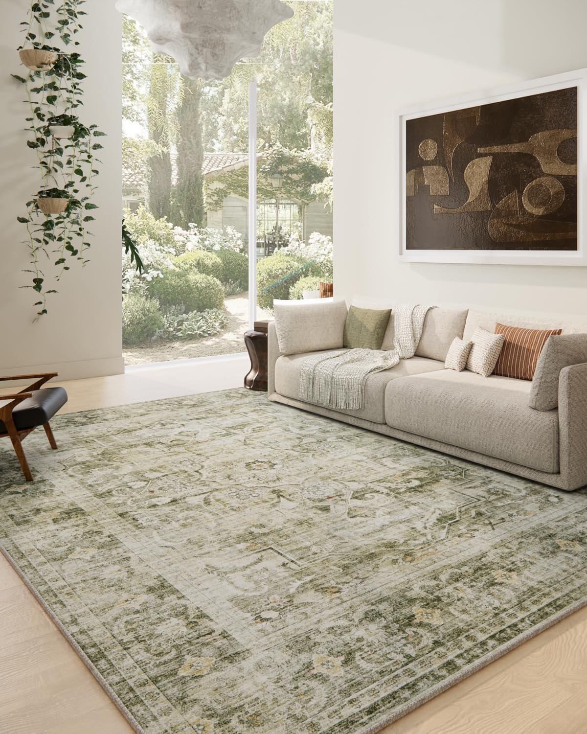 8×10 Washable Rugs for Living Room: Large Area Rug for Bedroom Non Slip Low Pile Soft Faux Wool Non Shedding Vintage Boho Carpet Rugs for Dining Room Kitchen Nursery Under Table Farmhouse Home Office