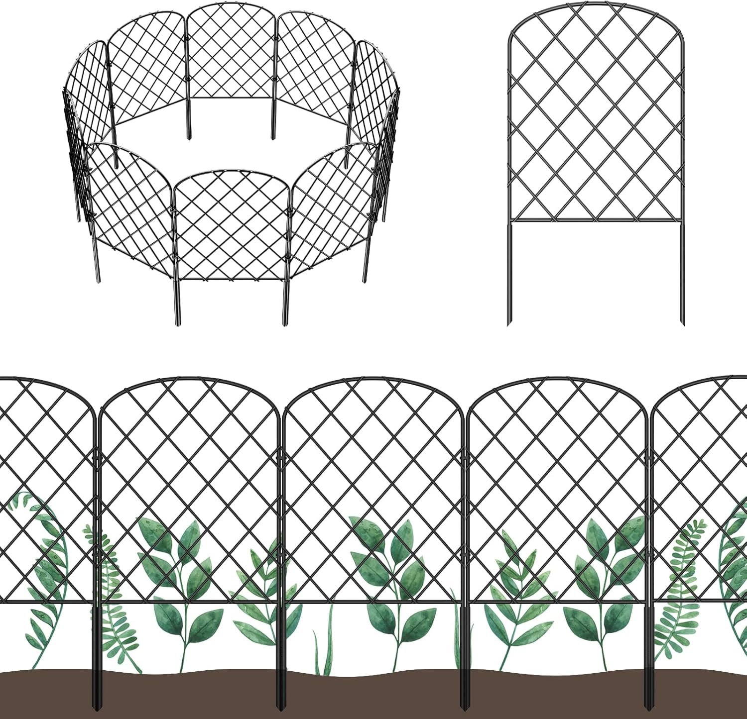 10 Pack Decorative Garden Fence, Total 10ft(L) x 24in(H) | Animal Barrier Border, Rustproof Metal Wire Section Edging Fencing Panel for Outdoor Patio Garden Yard, Arched