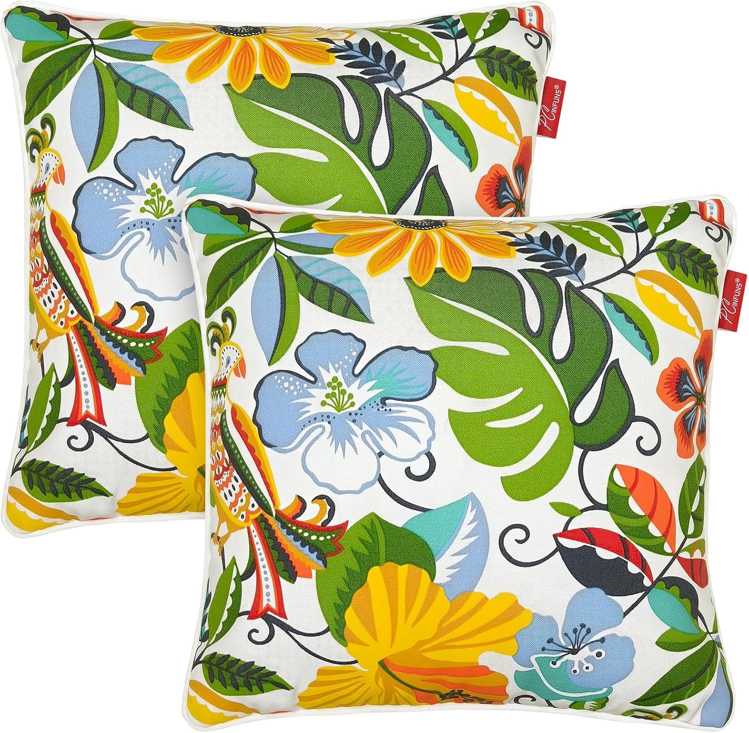 Pack of 2 Outdoor Throw Pillows,18×18 Inch All-Weather Water-Resistant Patio Pillows with Inserts,Decorative Pillows for Patio Furniture,Couch,Sofa,Poolside,Flower Bird