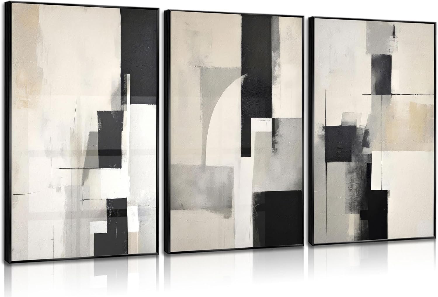 3Pcs Neutral Abstract Canvas Wall Art Pictures Modern Minimalist Posters Prints Beige Black Brown Simple Wall Decoration for Living Room Bedroom Bathroom Office 12x16in Unframed