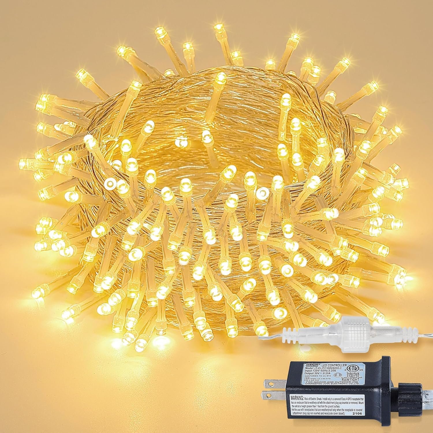 Warm White Christmas String Lights, 33FT 100 LED Fairy Lights Indoor | 8 Modes with Memory, Connectable, IP65 Waterproof, Transparent Wire, Up to 5 Sets, Widely use for Classroom, Bedroom, dorm