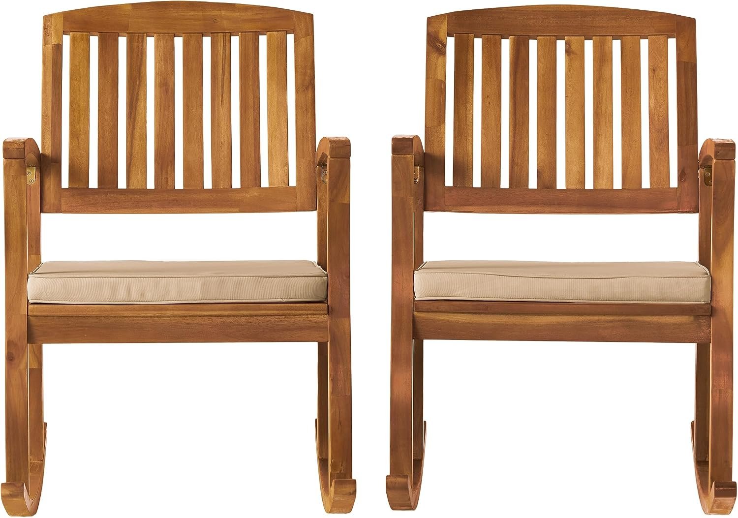 Christopher Knight Home Selma Acacia Rocking Chairs with Cushions, 2-Pcs Set, Teak Finish