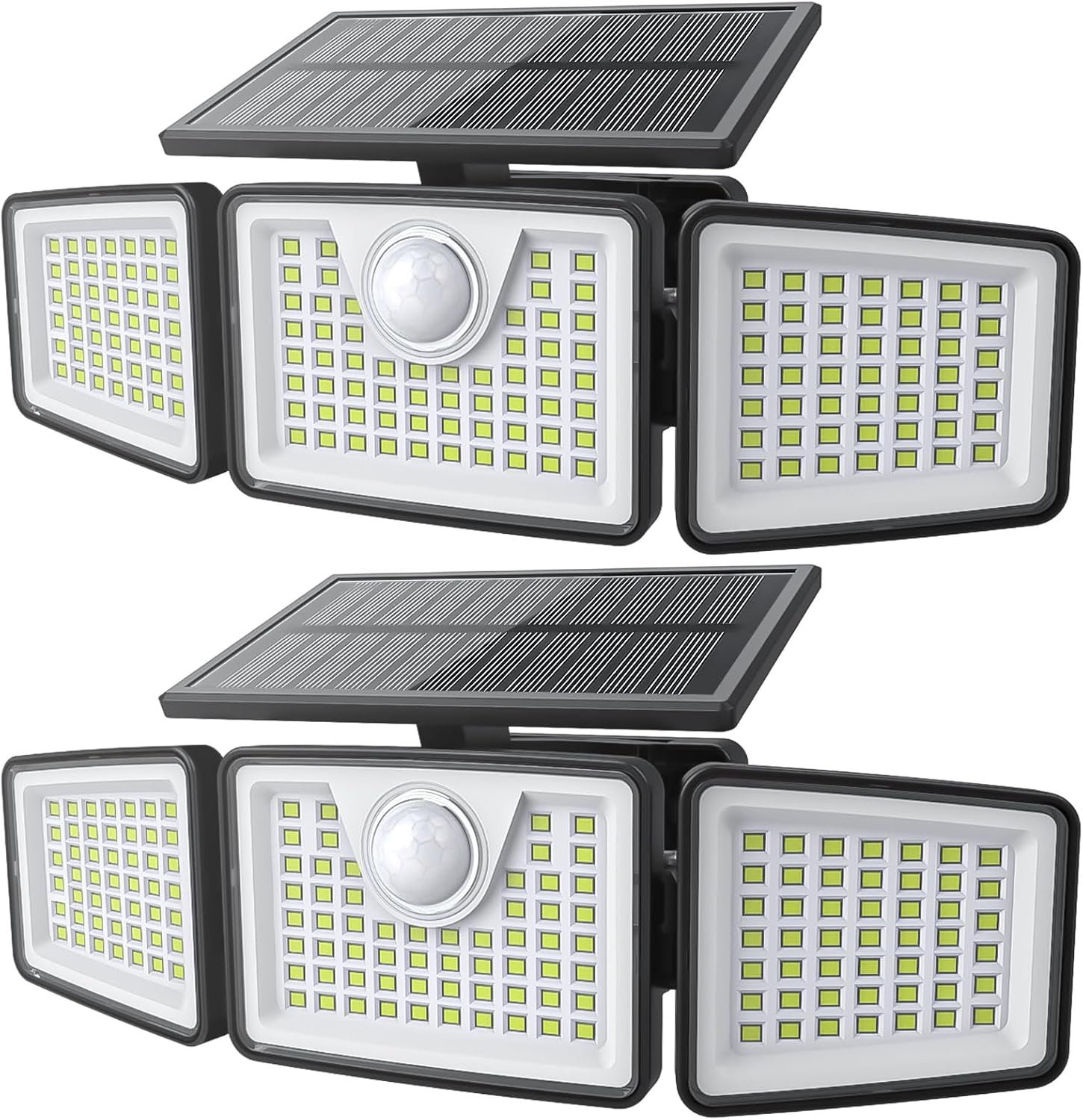 daphino 2500LM Solar Lights, Motion Sensor Outdoor Lights, 3-Head, 2 Pack | 270° Wide-Angle Street & Area Coverage, IP65 Waterproof Security Lighting, 3 Lighting Modes, Non-Remote