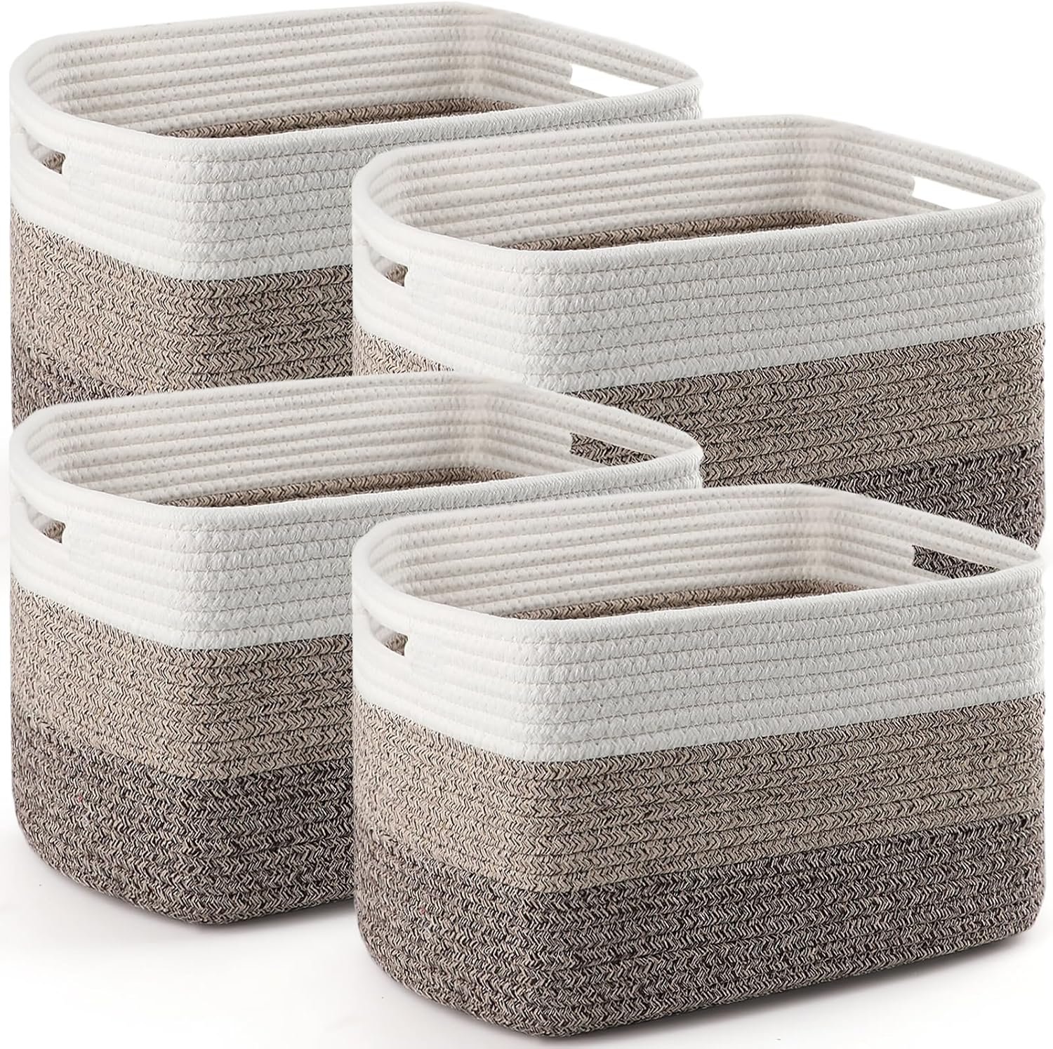4 Pack Storage Baskets for Organizing, 11”Lx9”Wx8”H Woven Baskets for Storage Toys, Towels, Books, and Clothes, Cotton Rope Basket for Shelves with Handle