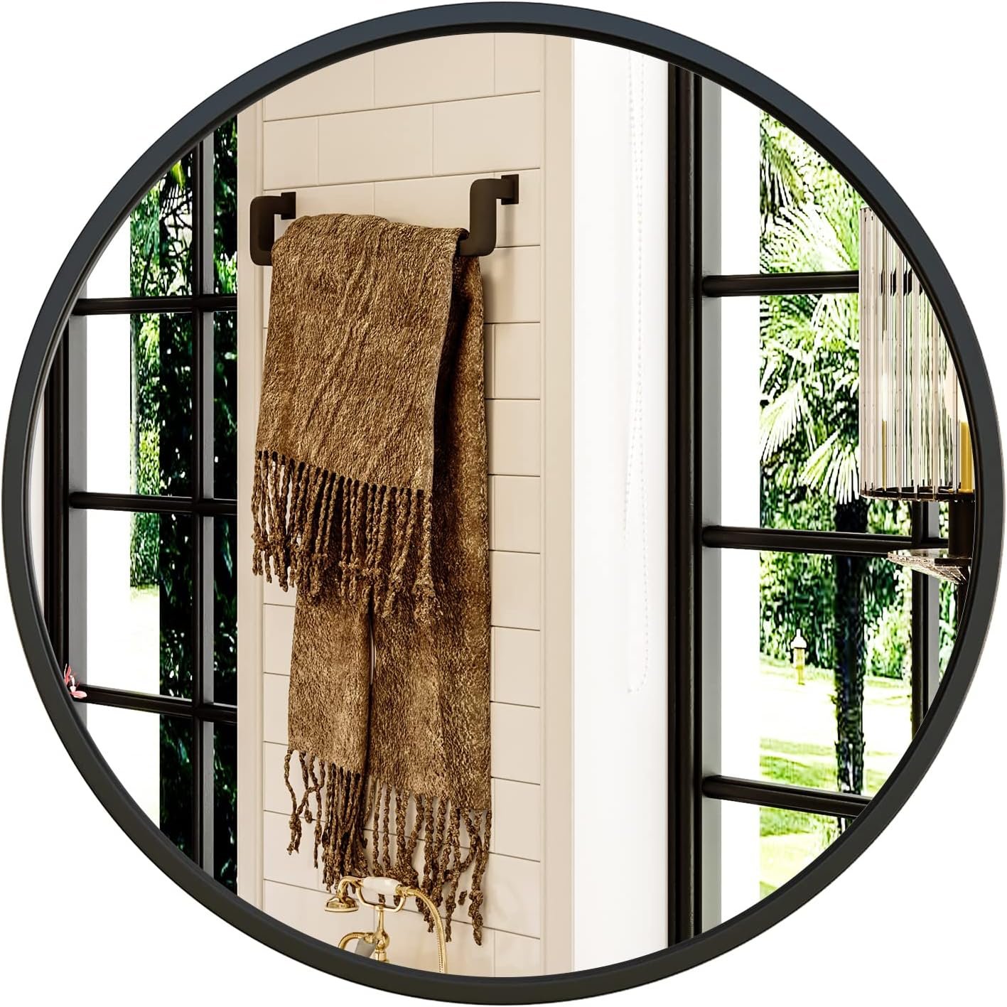 Growsun 24” Black Round Mirror, Circle Wall Mirror for Bathroom Vanity, Entryway Living Room with Metal Frame for Home Decor