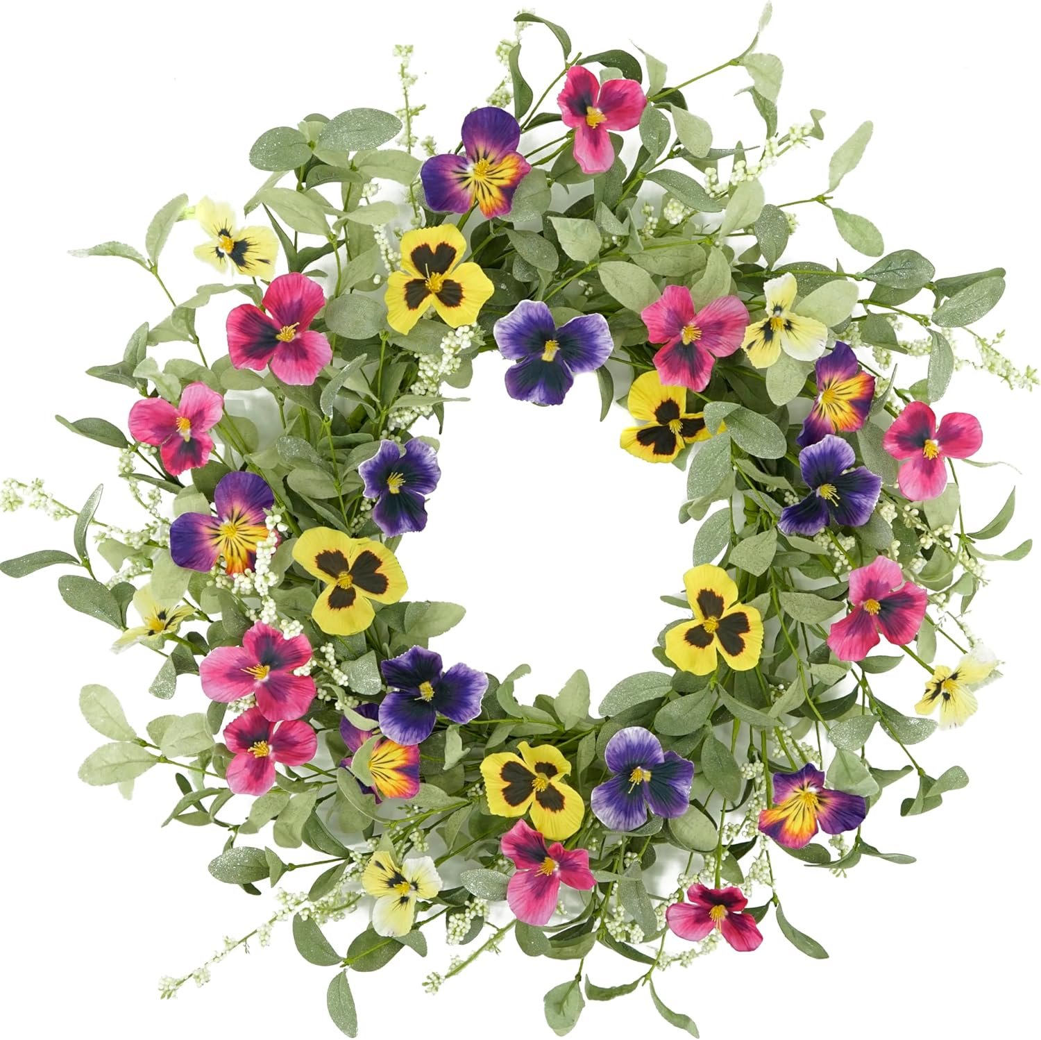 WreathDream Spring Summer Wreaths for Front Door Pansy Wreath with Colorful Pansy for Front Door Indoor Outdoor Farmhouse Home Porch Wall Window Festival Wedding Decoration