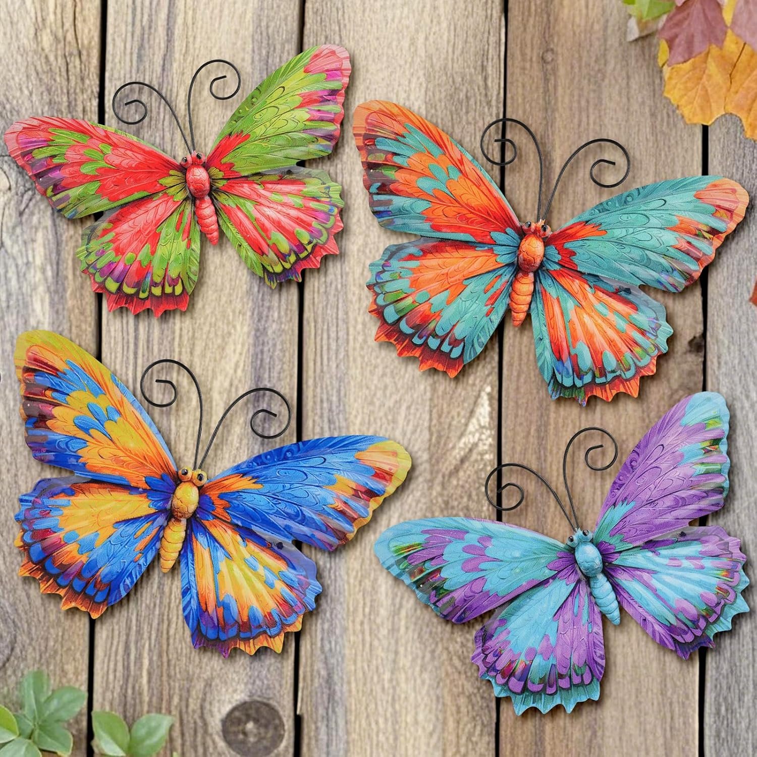 Junware 4 Pieces Metal Butterfly Wall Art Decor – 7.5″ Outdoor Fence Wall Sculpture Decor, Hanging Decoration for Garden Yard Living Room Bedroom Patio Balcony, Nice Gift for Mom Friend