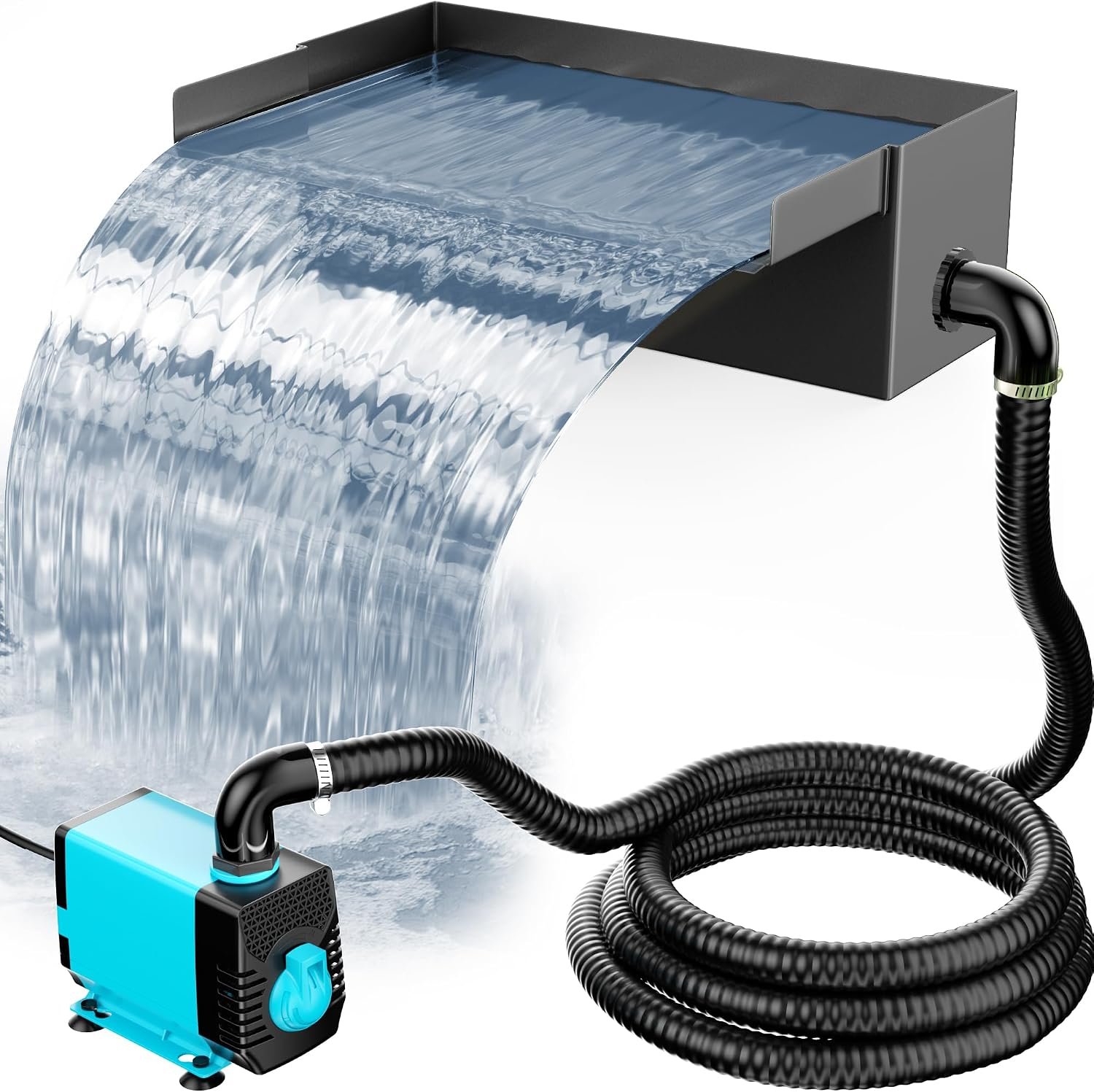 Pond Waterfall with Pump Kit, 304 Stainless Steel Waterfall Spillway with 40W 660GPH Pump, Pond Spillway with 9.8FT Corrugated Tubing for Garden (12inch)-P43