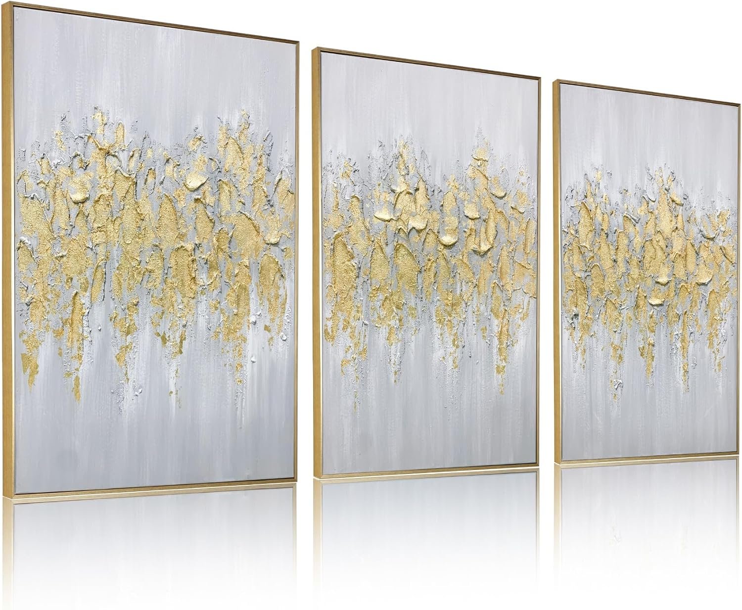 Zessonic Abstract Glam Gold Textured Hand-Painted Thick Wall Art,24″x36″x3 | Framed Modern Glam Gold Hand-Painting Canvas Art for Bedroom Decor Glitter Abstract Artwork for Living Room Bedroom Office