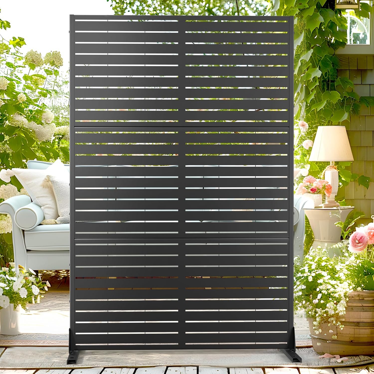 72″ H×47″ W Metal Outdoor Privacy Screen Outdoor Freestanding Screen Panels for Patio Lawn Deck, Decorative Privacy Fence(Consists of 3 Panels)