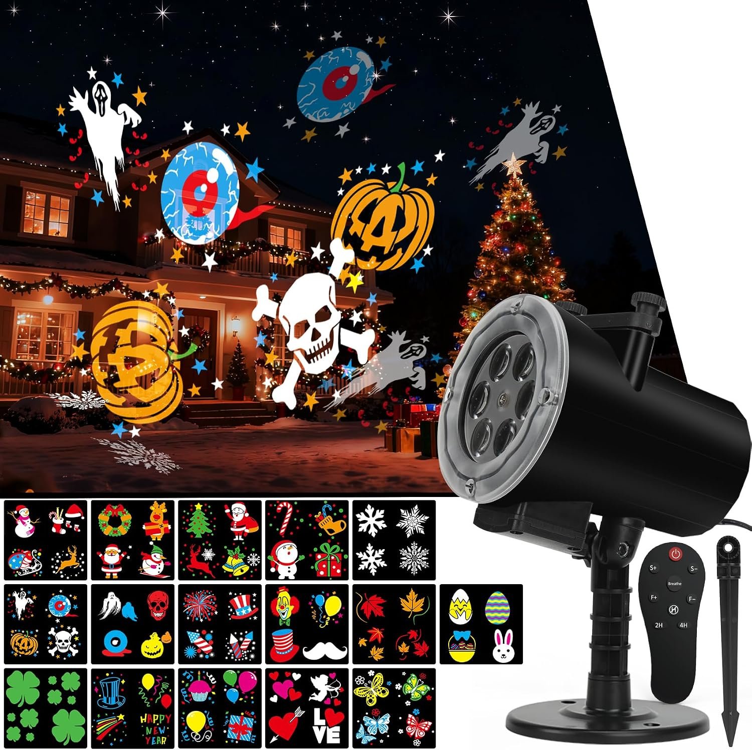 Halloween Christmas Projector Lights Outdoor,Indoor Holiday Projector Light with Remote,Timer,16 HD Slides,LED Waterproof Landscape Light for Party Christmas Halloween Patio Yard Decor Lighting