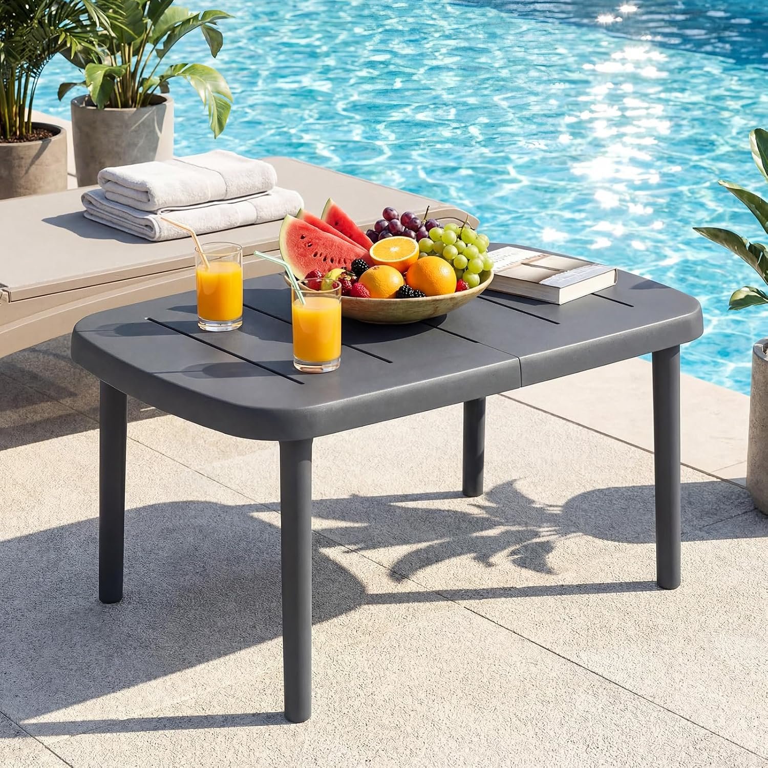 Tangkula Outdoor Coffee Table, Patio Tea Side Table with Aluminum Alloy Rods, Weather-Resistant Small End Table, Outside Accent Coffee Table for Poolside, Balcony, Garden, Porch and Lawn (Gray)