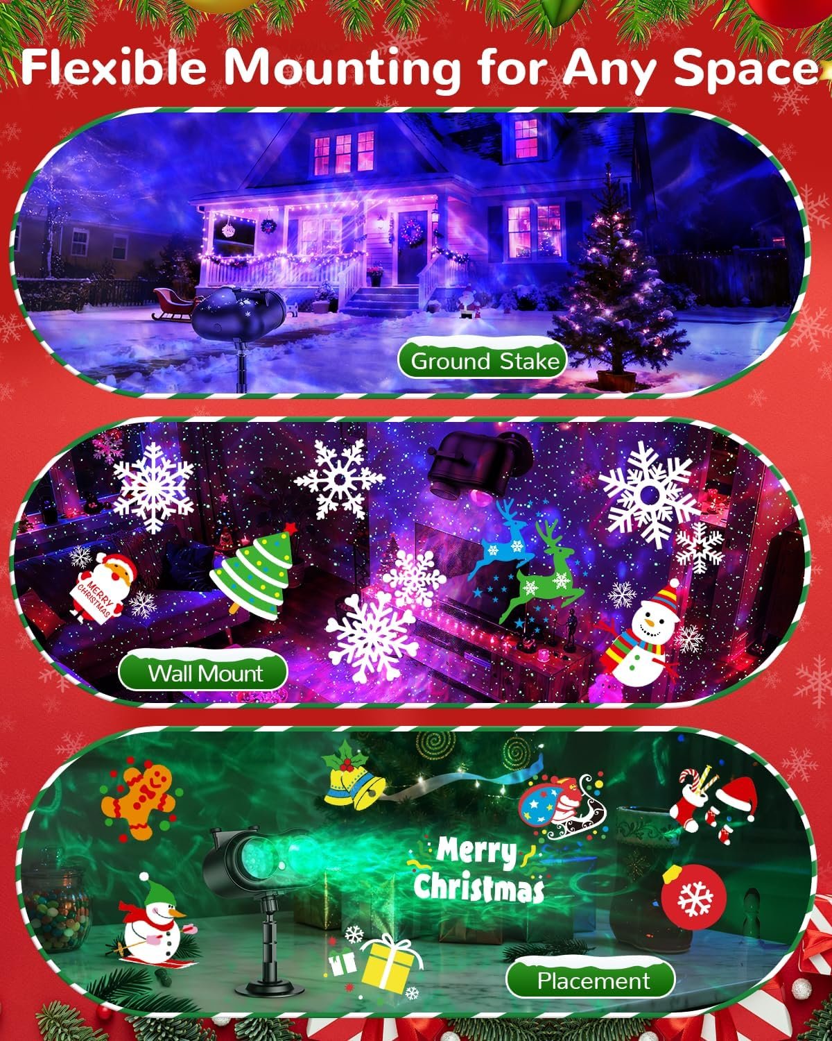 Halloween Projector Outdoor Lights, 20 Slides Projector with HD Patterns | Waterproof Christmas Projection Light with Remote & Timer,Rotating Display for House,Yard,Lawn,Garden and Party Decorations