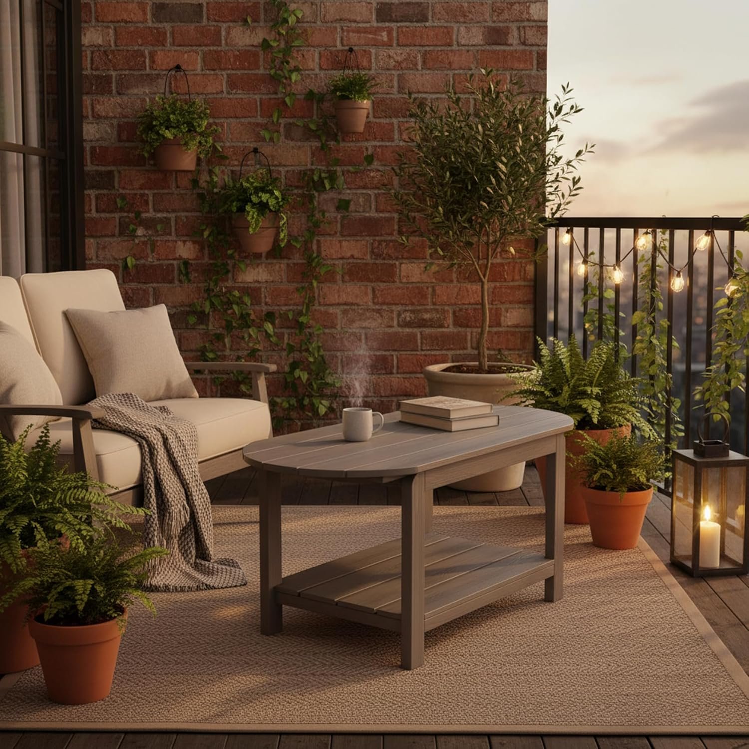 HIPS Outdoor Patio Furniture Coffee Table, All-Weather Outdoor Coffee Table, Modern Rectangle Coffee Table for Balcony, Garden, Straight Leg