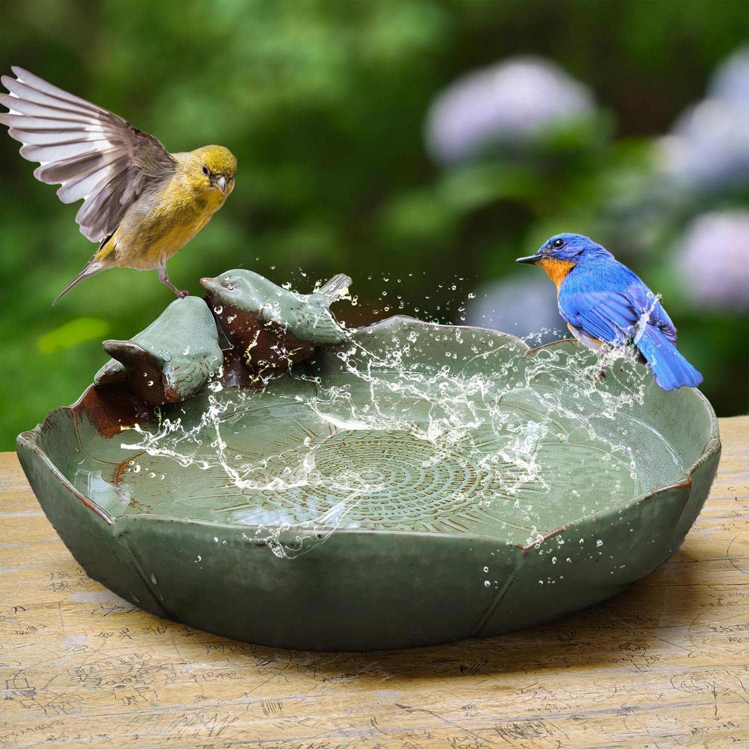 Ceramic Bird Bath for Outside on Ground, 9.45-Inch Birds Bath Bowl Only, Ground Bird Feeders and birdbath for Outdoors, Garden, Tabletop, Deck, Balcony and Lawn