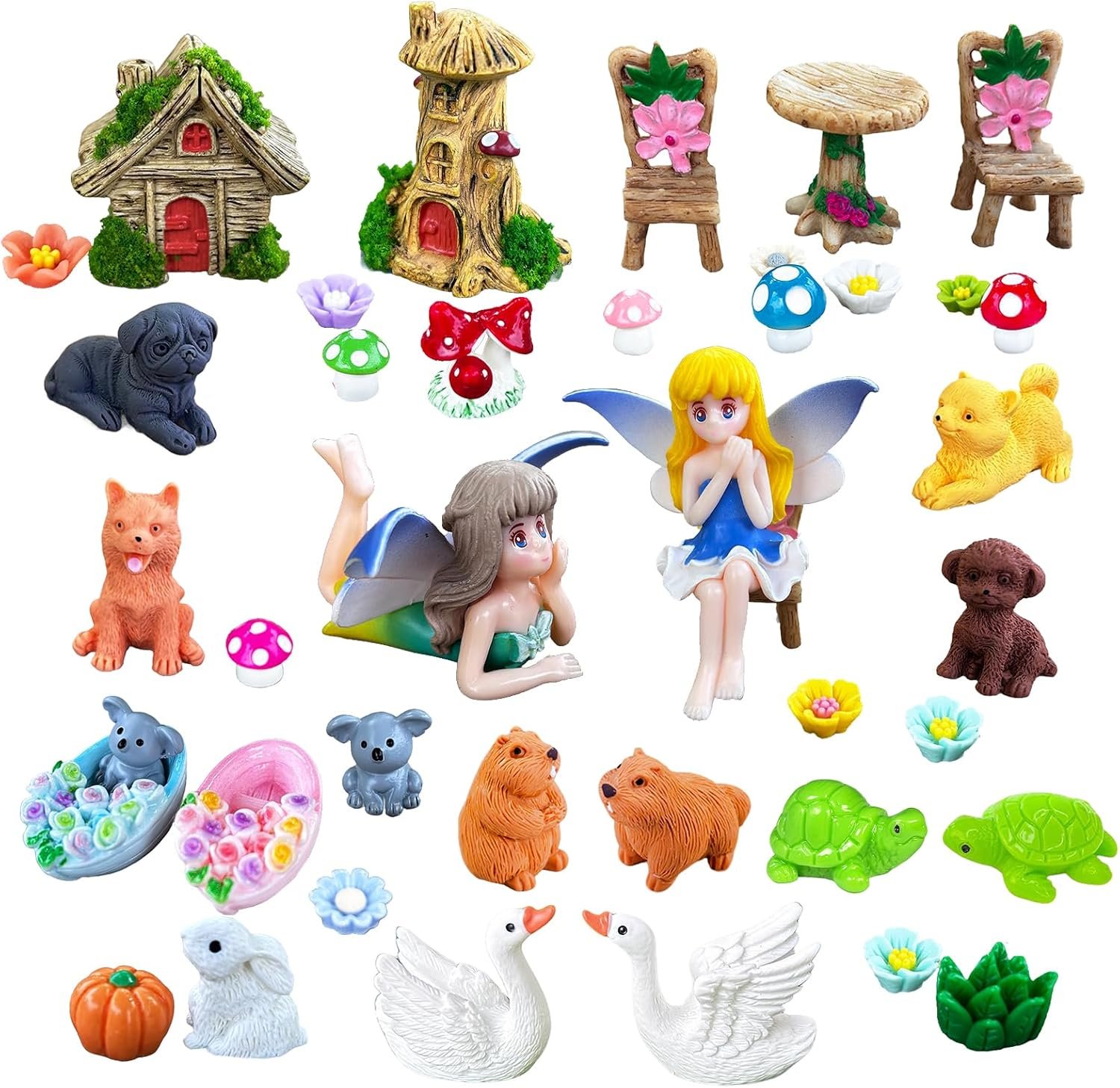 40PCS Fairy Garden Accessories Outdoor Kit, Miniature Figurines | Fairy Garden Supplies with Fairies & Fairy House,Mini Resin Animals Scene Accessories for Fairy Garden Outdoor & Indoor