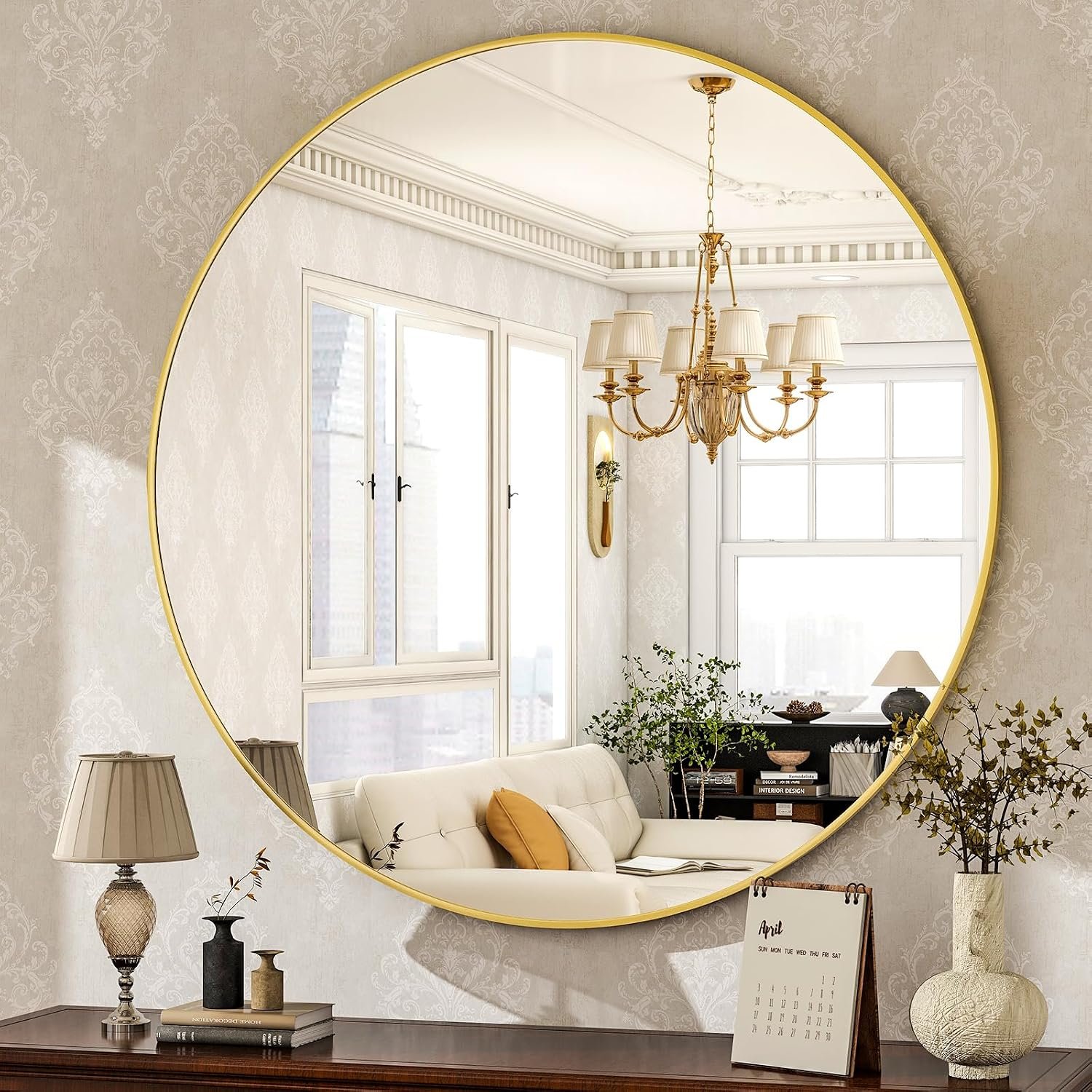 HARRITPURE Round Mirror 30 Gold Wall Mounted Circle Mirrors Vanity Mirror with Brushed Aluminum Alloy Frame Modern Decoration for Bathroom, Living Room, Vanity, Bedroom, Entryway | Vanity Mirror with Aluminum Alloy Frame, Modern Decoration for Bathroom, Living Room, Vanity, Bedroom, Entryway