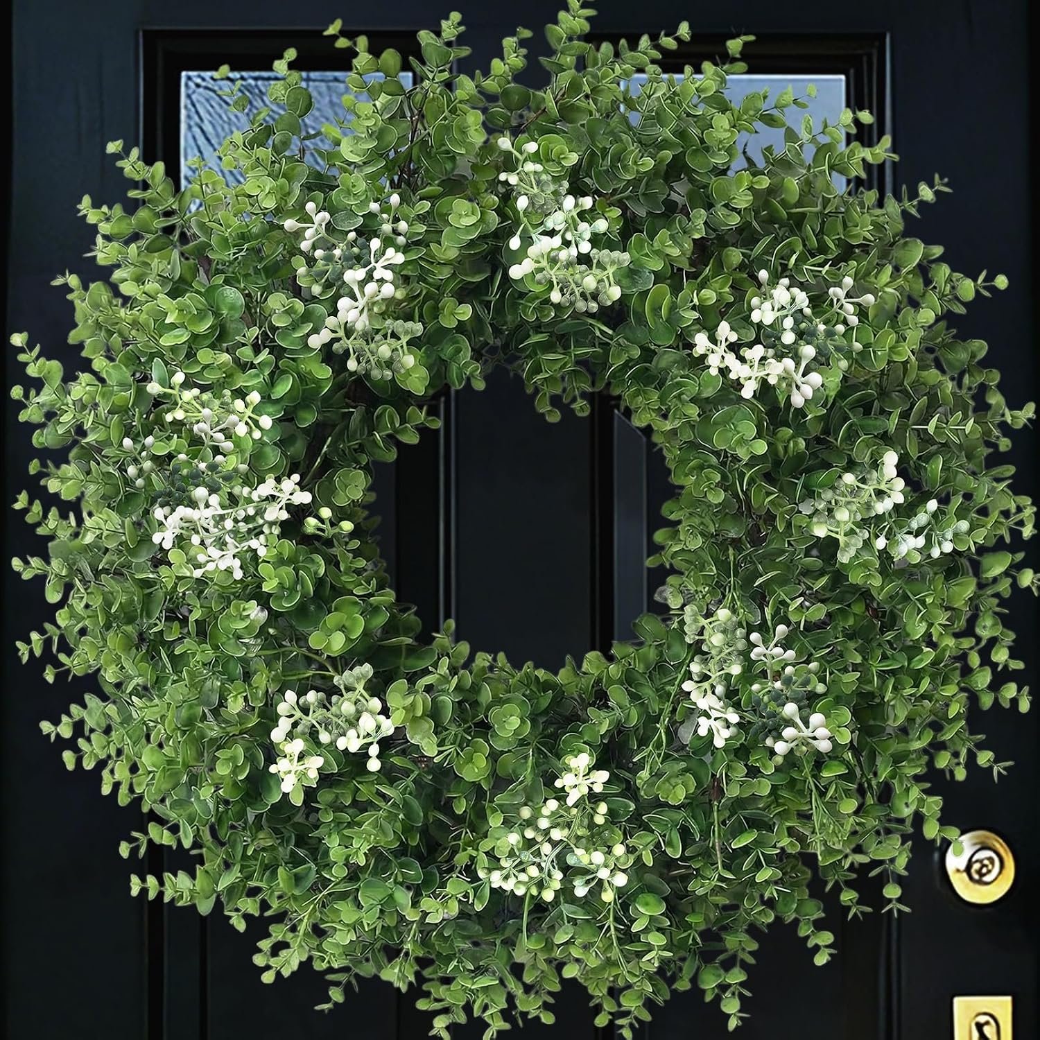 26” Large Boxwood Wreath for Front Door Artificial Spring Wreath Boxwood Leaves Greenery Outdoor Door Wreaths for Porch Window Home Farmhouse Wall Decor Green Year Round Indoor Outdoor All Seasons