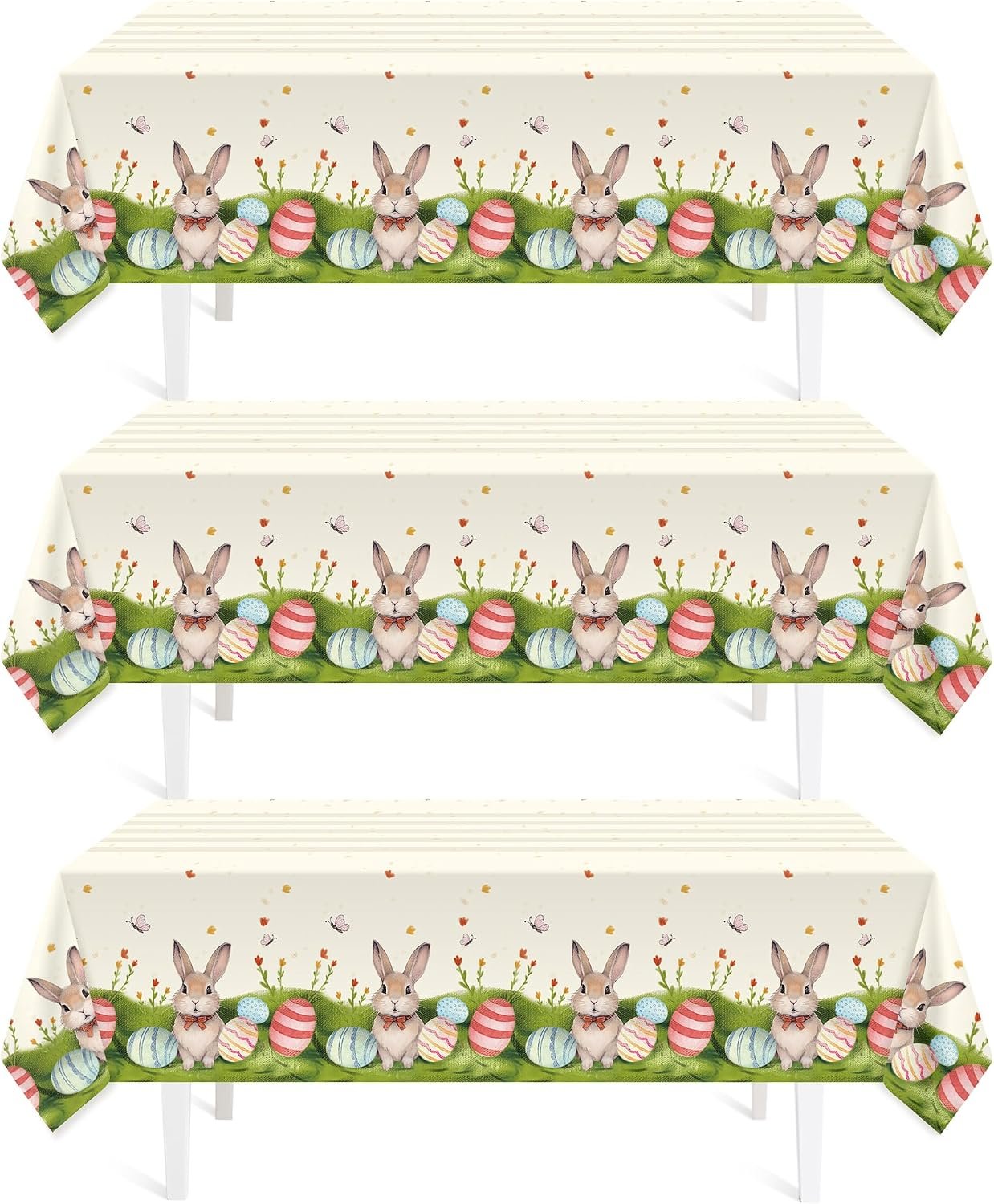 Childom 3 Pack Easter Decorations Easter Tablecloths Disposable Plastic Tablecloths 54″x108″ Bunny Table Cloths Rectangle Tables for Party Supplies,Holiday Table Covers for Home Dinner Outdoor Picnic