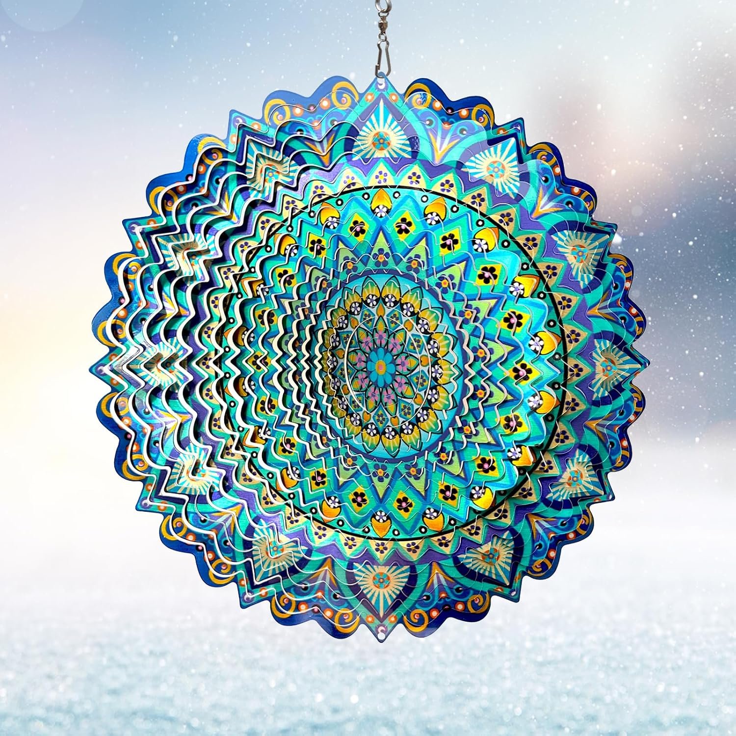 Wind Spinner Mandala Peacock – 12In Laser Cut Stainless Steel Wind Spinners Outdoor, 3D Kinetic Hanging Sculpture, Rustproof Metal Garden Decor Yard Art, Unique Gift for Women, Men, Holidays