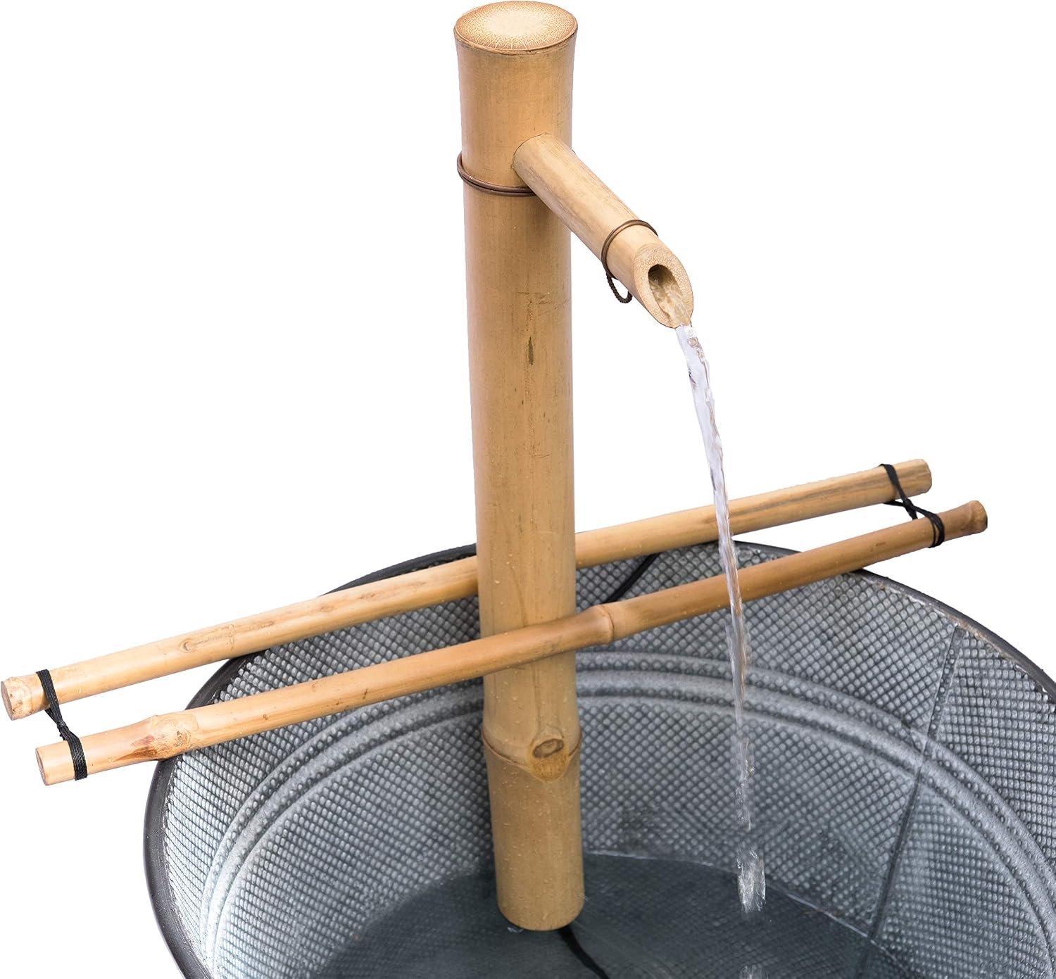 18″ Adjustable Bamboo Fountain Kit with Pump – Large Zen Water Feature for Bowls, Basins, Ponds & Backyard Gardens, Indoor/Outdoor (Container Not Included)