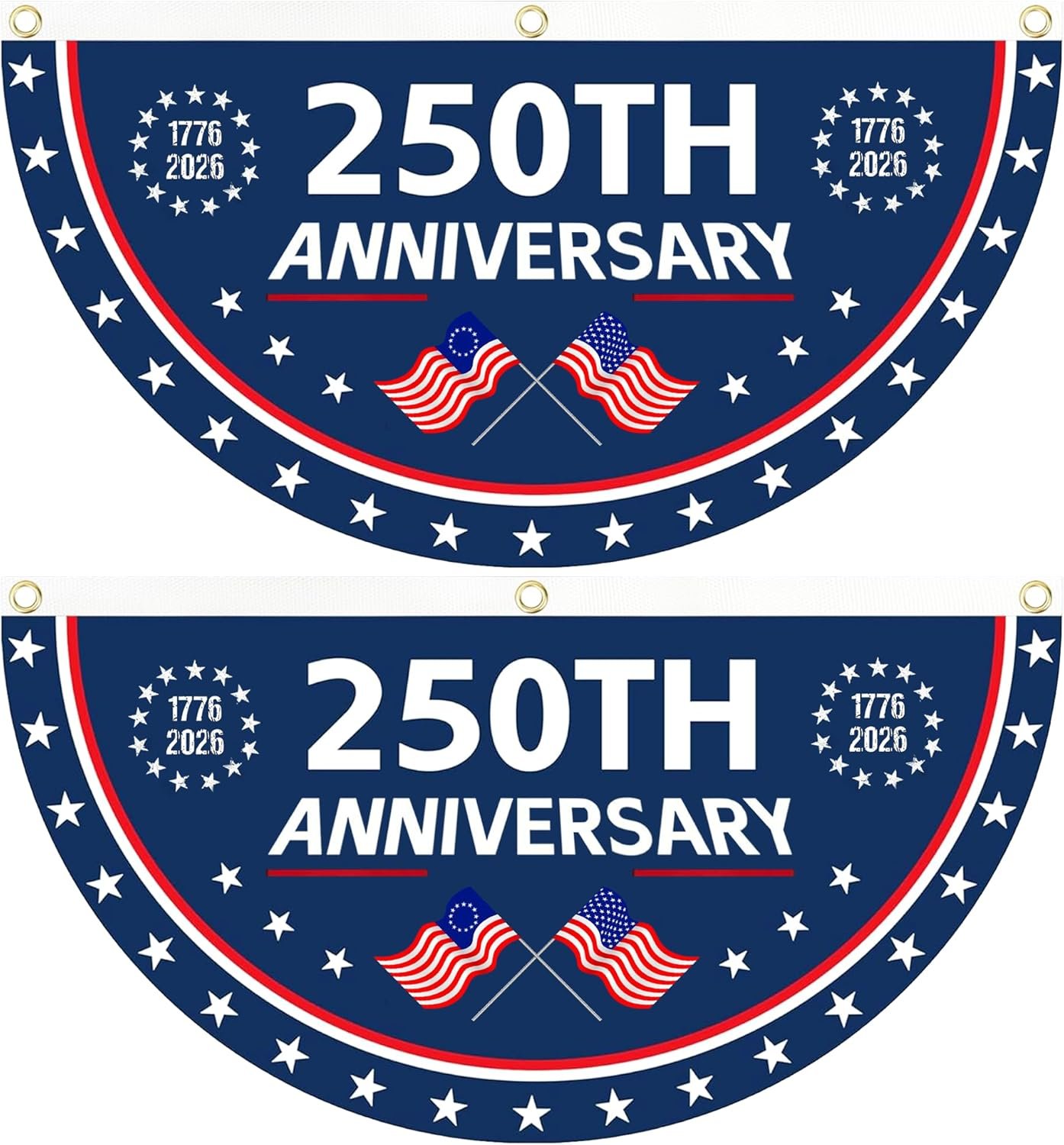 2PCS 250th Anniversary USA Flag, 1.5X3 FT 1776-2026 Fan Flags, 2 Ply Year American Anniversary Flag for Wall, Front Door, Porch, Fence, Outdoor Decorations (Style 1)