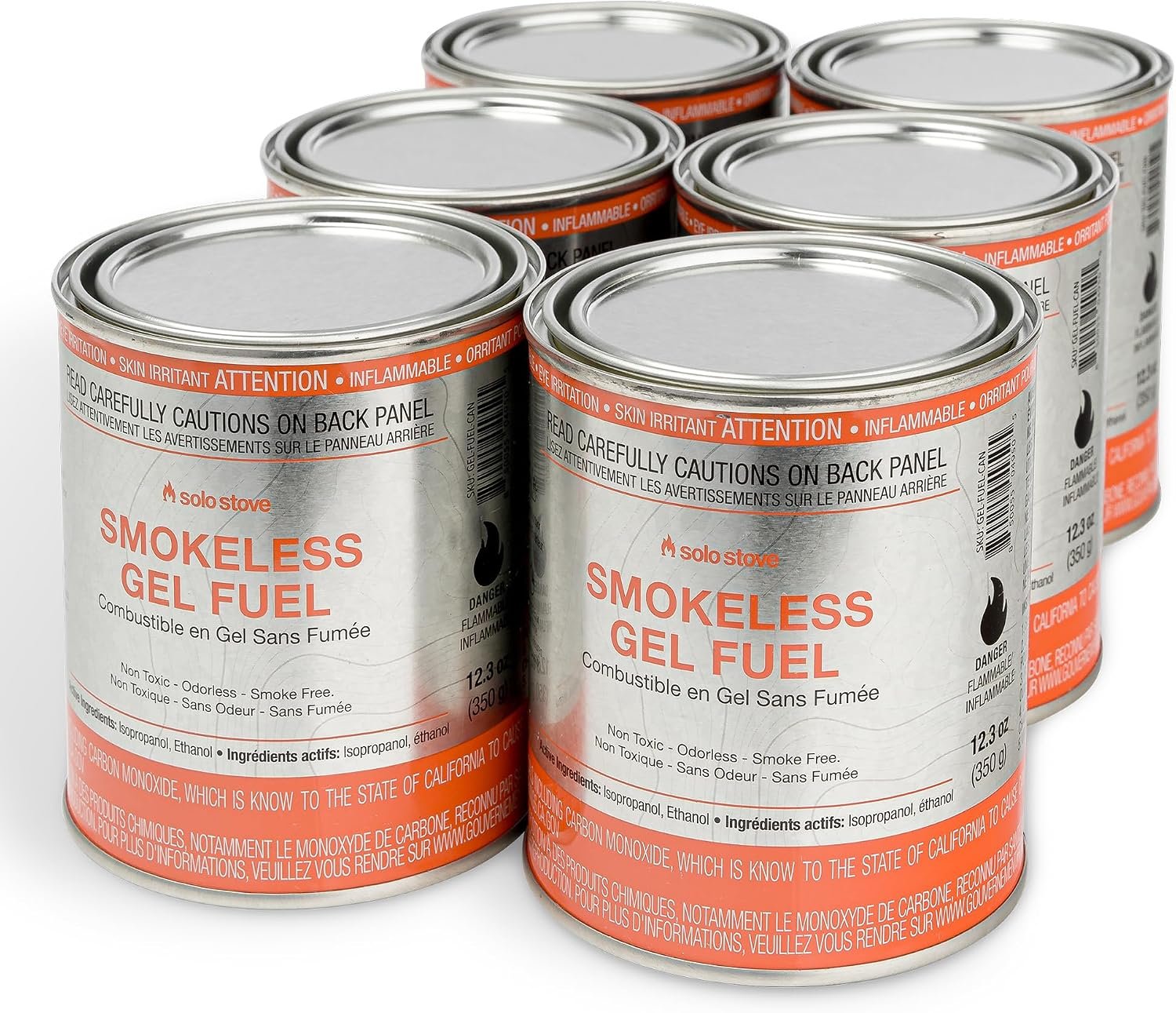 Solo Stove Pure Gel Fuel Can, Made in The USA, for Indoor/Outdoor Use, Perfect for Making Smores, Tabletop Fire Pit, Clean-Burning and Smoke-Free (12.3 oz. – Pack of 6)
