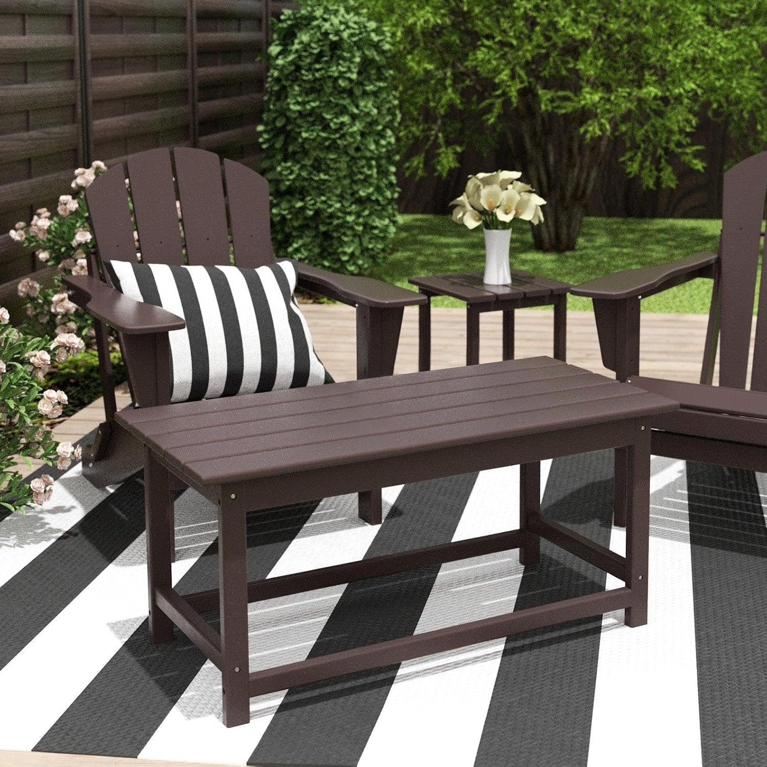 Adirondack Conversation Table, HDPE Outdoor Drink Weather Resistant, Outdoor Patio Porch Accent Balcony Table for Pool, Seaside, Backyard, Dark Brown