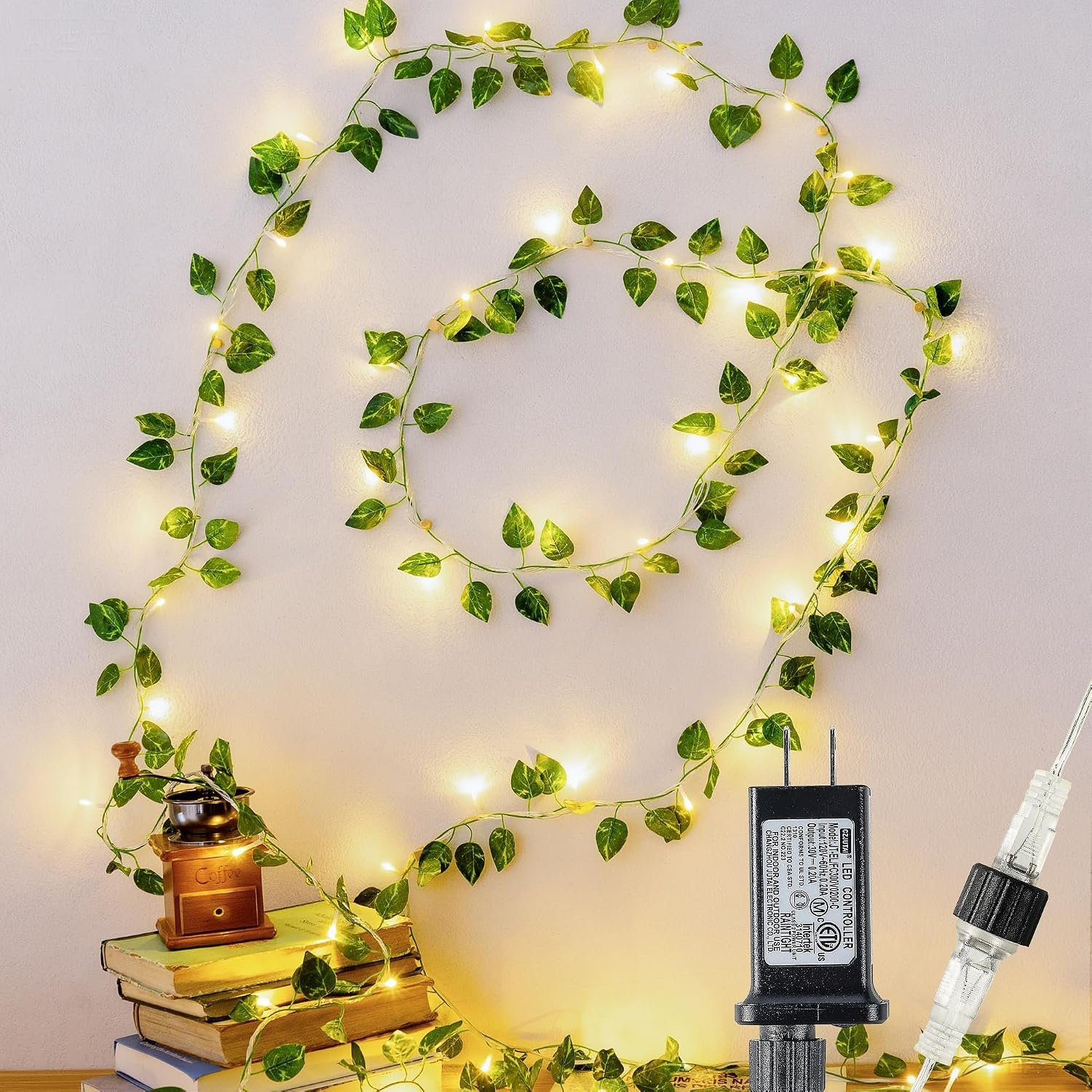 HEYFUNi Vines with Lights 23FT, Faux Pothos String Lights Plug in | 73 Warm White LEDs, Artificial Pothos Leaf Lights For Bedroom, Wall, Balcony, Wedding, Party, Dorm, Aesthetic Decor