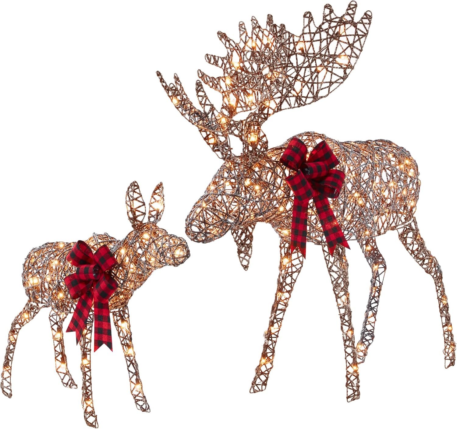 Best Choice Products 2-Piece Moose Family, Lighted Outdoor All-Weather Christmas Yard Decoration Light-Up Décor Set w/ 170 LED Lights, Ground Stakes, Zip Ties – Rattan