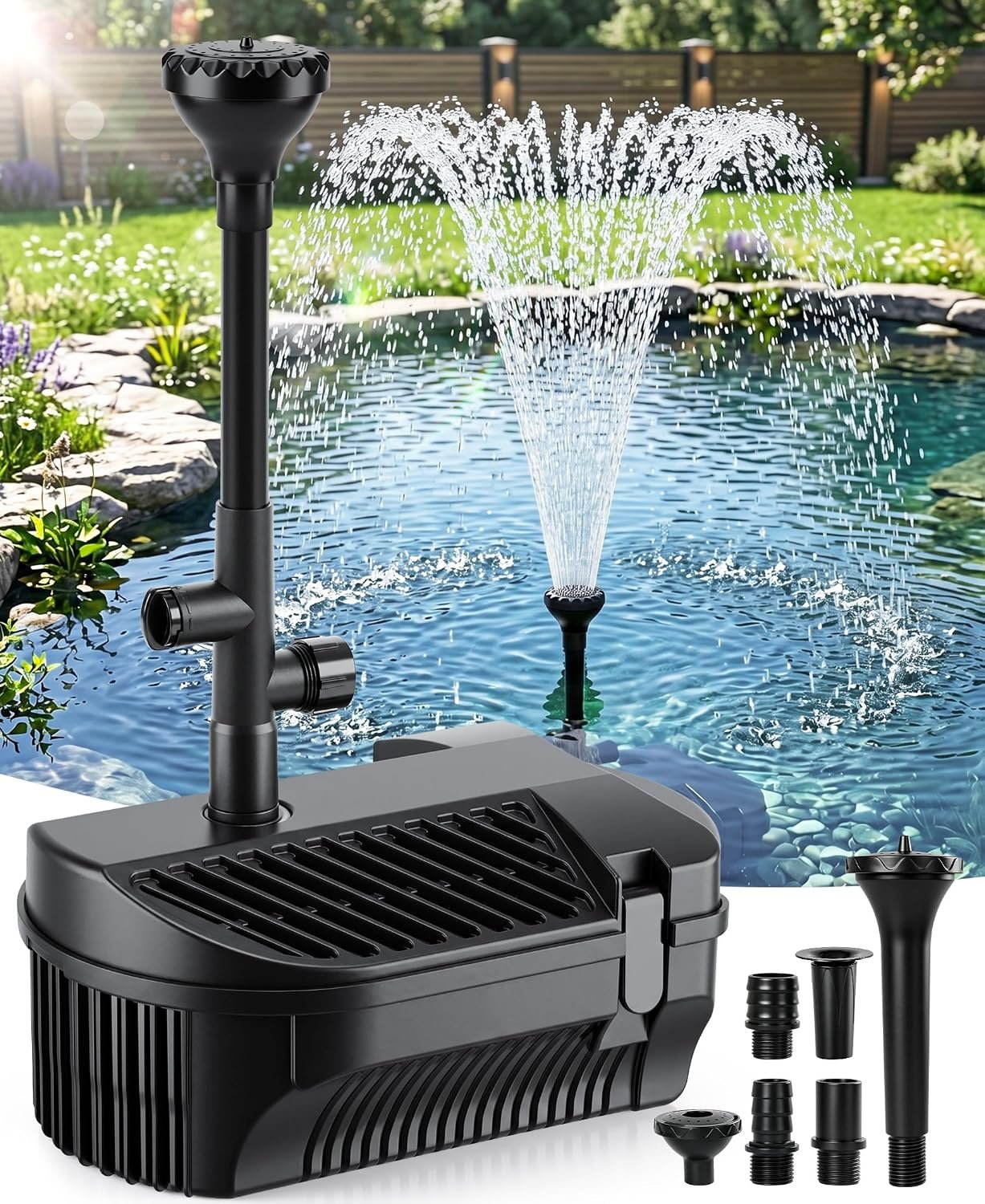 KimFilter Submersible Koi Pond Filter with Fountain Pump Kit – 790 GPH 60W Energy-Saving | 3 Adjustable Spray Nozzles | 33FT Weatherproof Cord | Filter Pump for Outdoor Ponds, Water Feature, Bird Bath