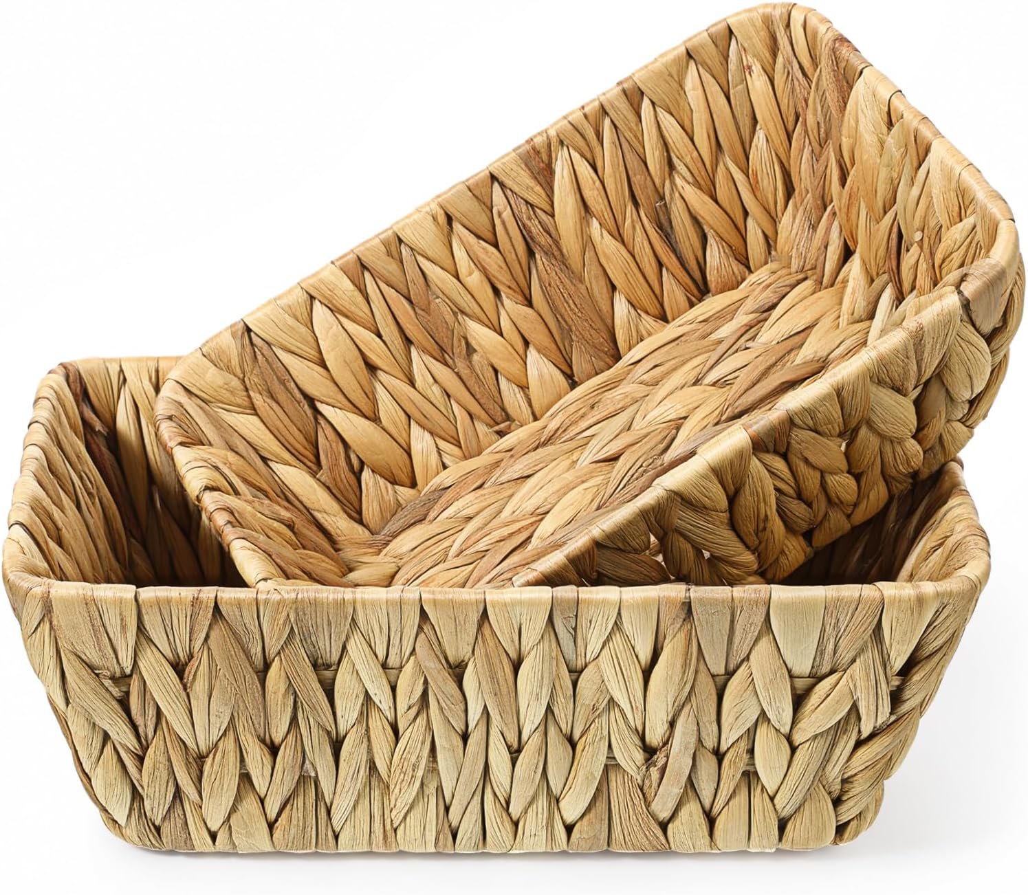 2 Pack Small Wicker Baskets, 2 Size Water Hyacinth Storage Baskets Rustic Hand Woven Decorative Basket for Home Decor, Living Room, Kitchen, Shelf, Storage Organization