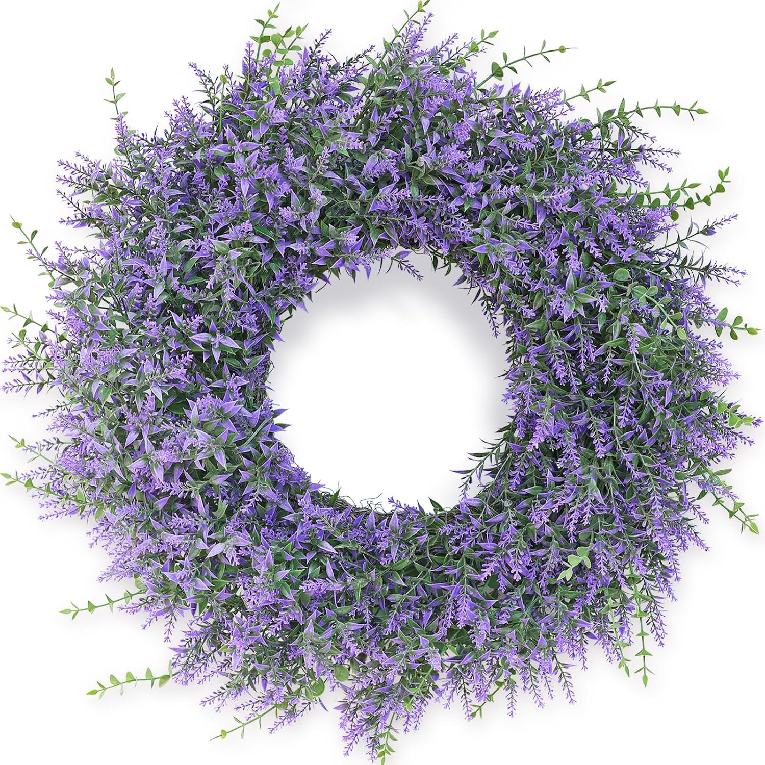 26″ Lavender & Eucalyptus Wreath, Large Artificial Greenery (Purple) | Realistic Large Greenery, Faux Outdoor Wreath, for Front Door/Porch/Window/Farmhouse/Spring/Summer/All Seasons Decor
