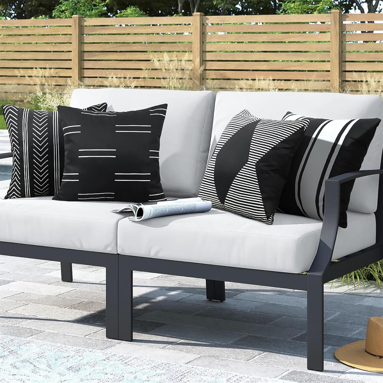 Adabana Set of 4 Outdoor Waterproof Pillow Covers 18×18 Black and White | Modern Geometric Throw Pillows Cover Decorative Boho Pillow Covers for Patio, Garden, Porch