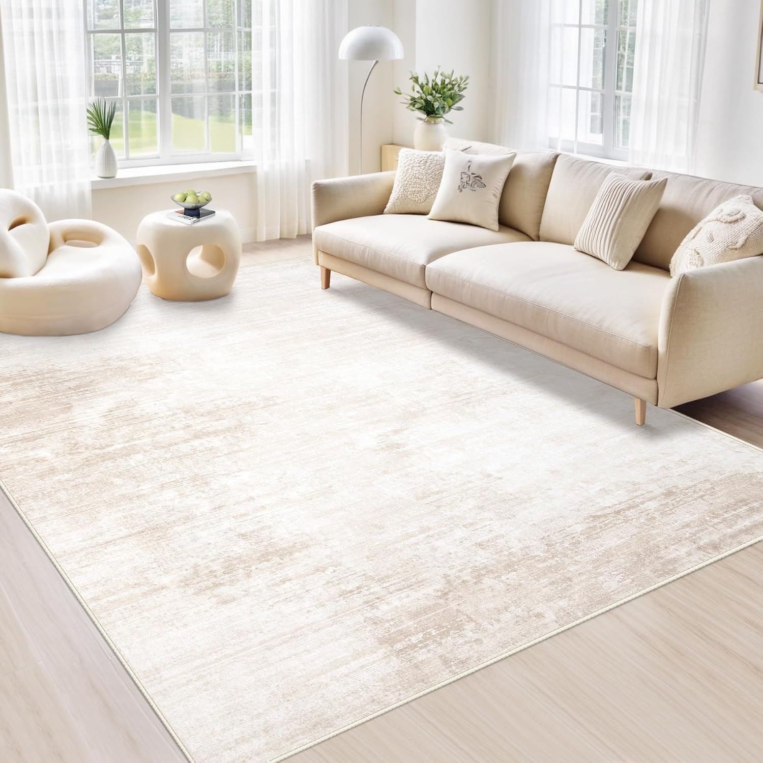 Area Rugs 5×7 Living Room: Washable Rug Modern Abstract Large Rug Soft Non Slip Neutral Rugs Stain Resistant Indoor Carpet for Bedroom Kitchen Dining Room Table Nursery Home Office Rugs(Beige,5’x7′)