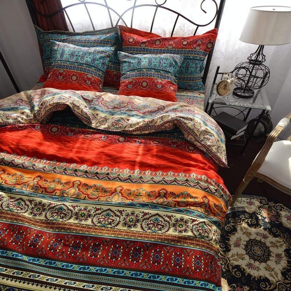 Bedding Set Bohemian Duvet Cover Twin/Full/Queen/King (Boho, Queen) | All-Season Comforter Set 3Pcs, Includes Pillowcases and Comforter Cover, Colorful Boho Print, Polyester Fabric