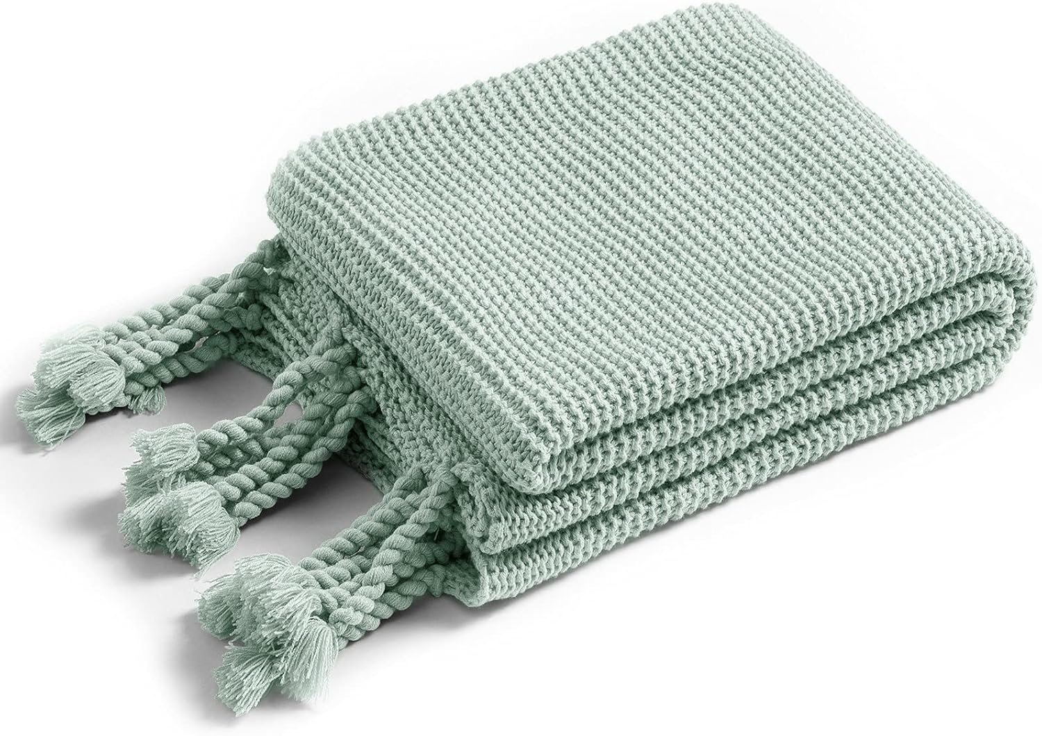 RUDONG M Knitted Throw Blanket with Fringe, Sage Green Knit Throw Blanket for Couch Bed Sofa 50 x 60 Inch