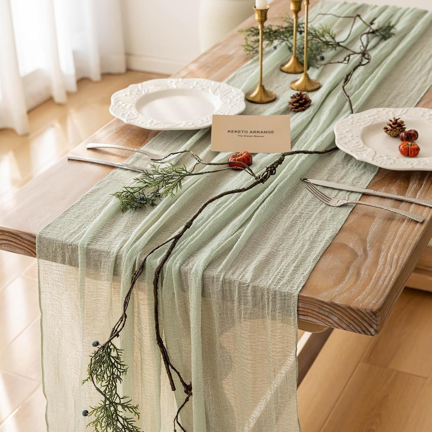 Sage Green Cheesecloth Table Runner 120 Inches for Party Home Decorations | For Wedding Baby Shower Bridal Shower Birthday Engagement Party 10FT Rustic Boho Summer Home Decor