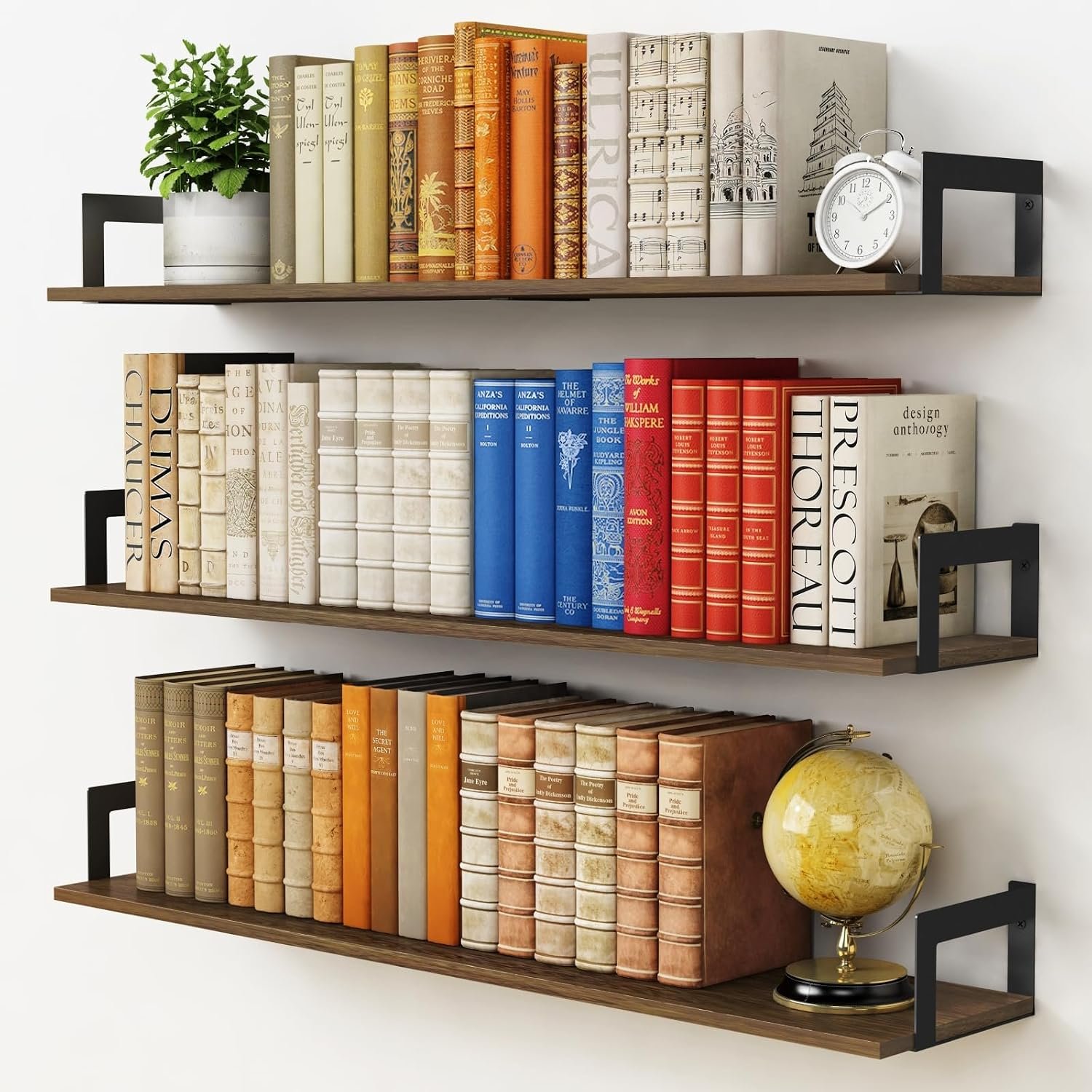 Harwaya Floating Shelves for Wall 36 Inches Long 8 Inch Deep, Large Wall Book Shelves for Bedroom, Rustic Wood Hanging Bookshelf for Living Room Office Kitchen Closet Organizers and Storage – Set of 3