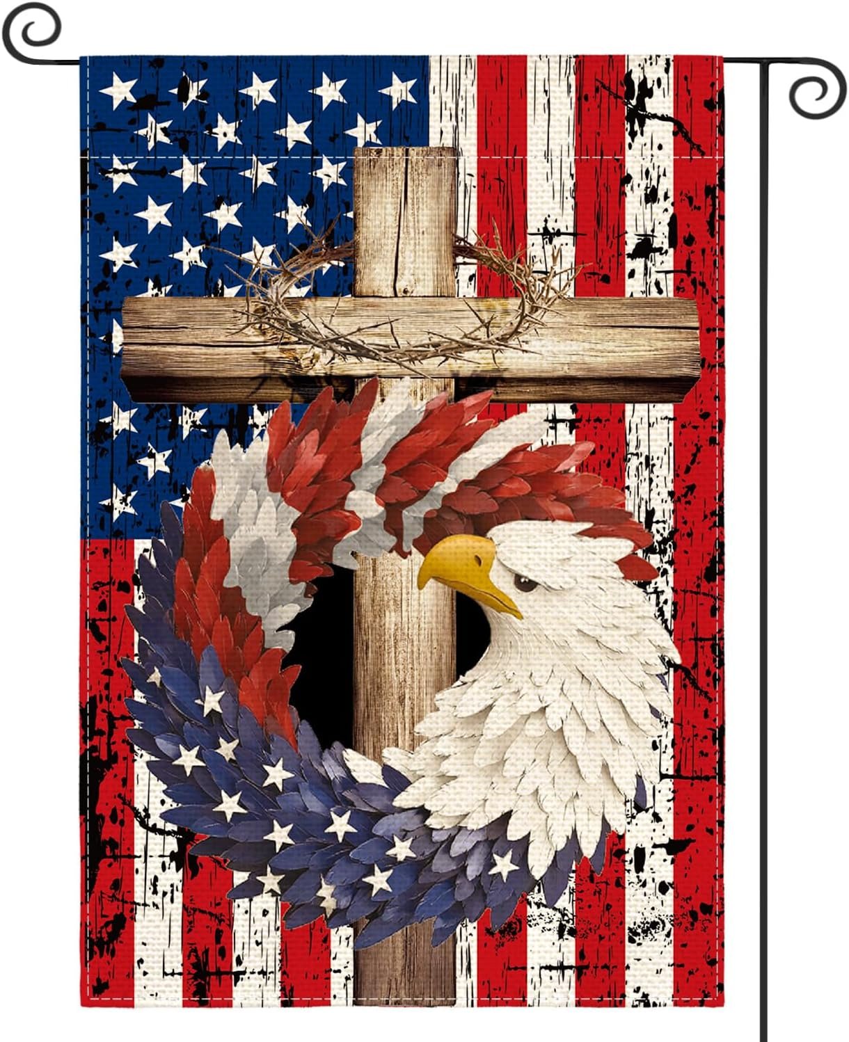 AVOIN colorlife Eagle Patriotic 4th of July Memorial Day Garden Flag 12×18″ | Double Sided, Weather & Fade Resistant, Yard Outdoor Decoration, for Outside, Stars and Stripes Wreath