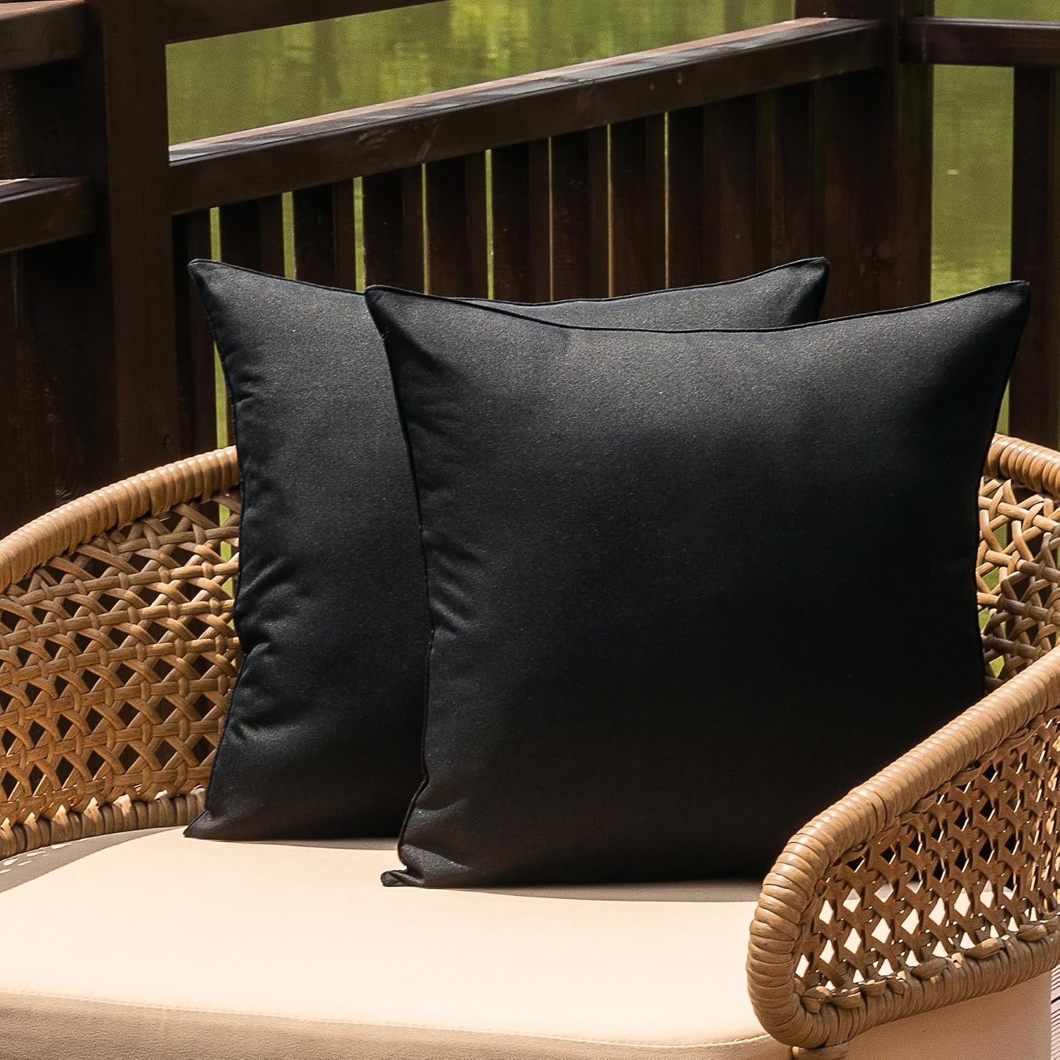 NiNi ALL Black Outdoor Pillows Set of 2 Decorative Farmhouse Waterproof Throw Pillow Covers 18×18 Solid Cushion Cases for Garden Patio Tent Furniture Sofa Bed Home Decor | Faux Linen Decorative Solid Throw Pillow Covers Farmhouse for Garden Furniture Tent Balcony Couch Sofa Chair Cushion Cases