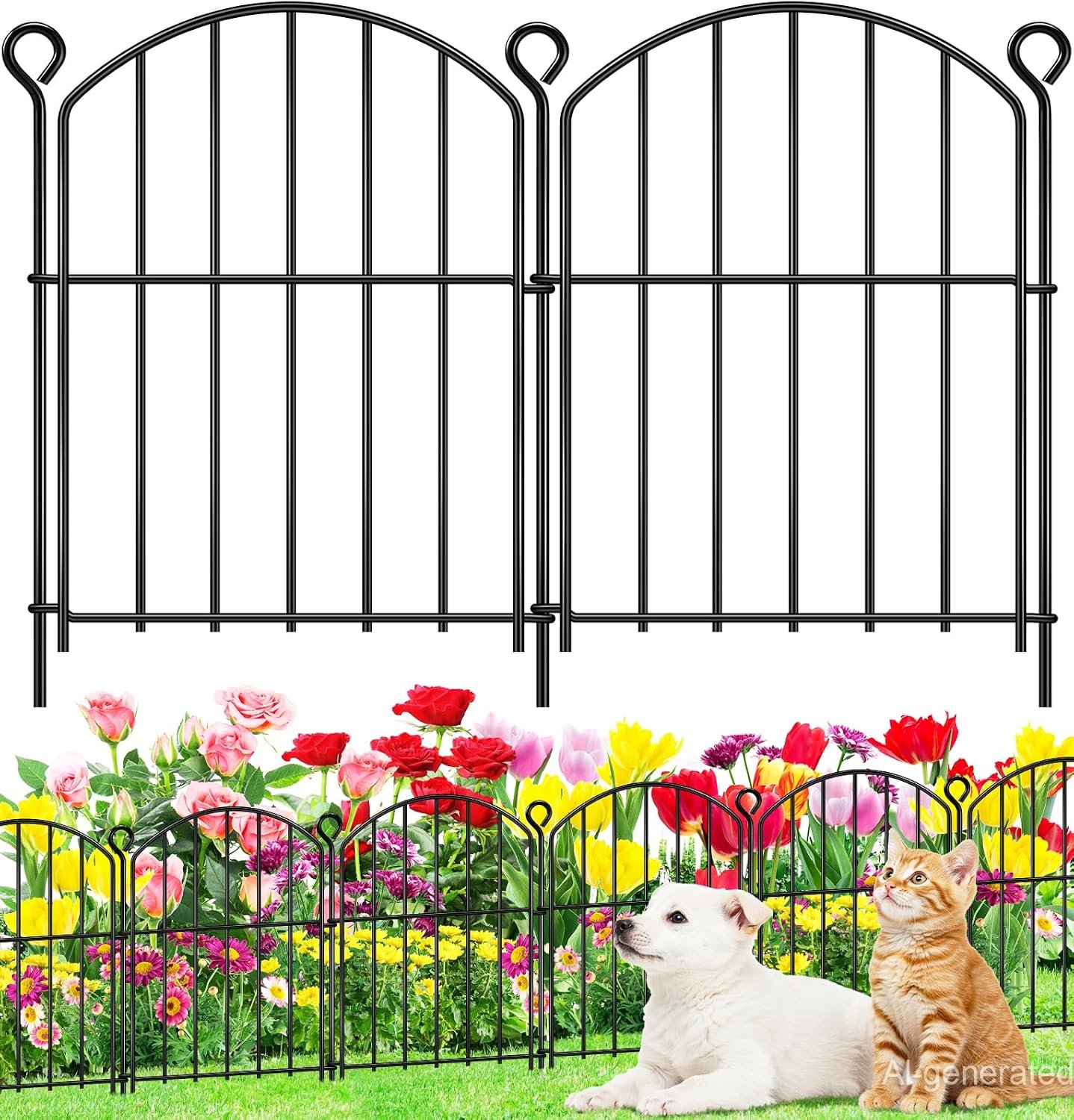 Decorative Garden Fence 17in (H) x10ft (L),Arched Rustproof Metal No Dig | Small Fence for Dogs & Rabbit,Ornamental Animal Barrier for Flower Beds,Border Panels Fencing for Yard & Patio Outdoor Decor
