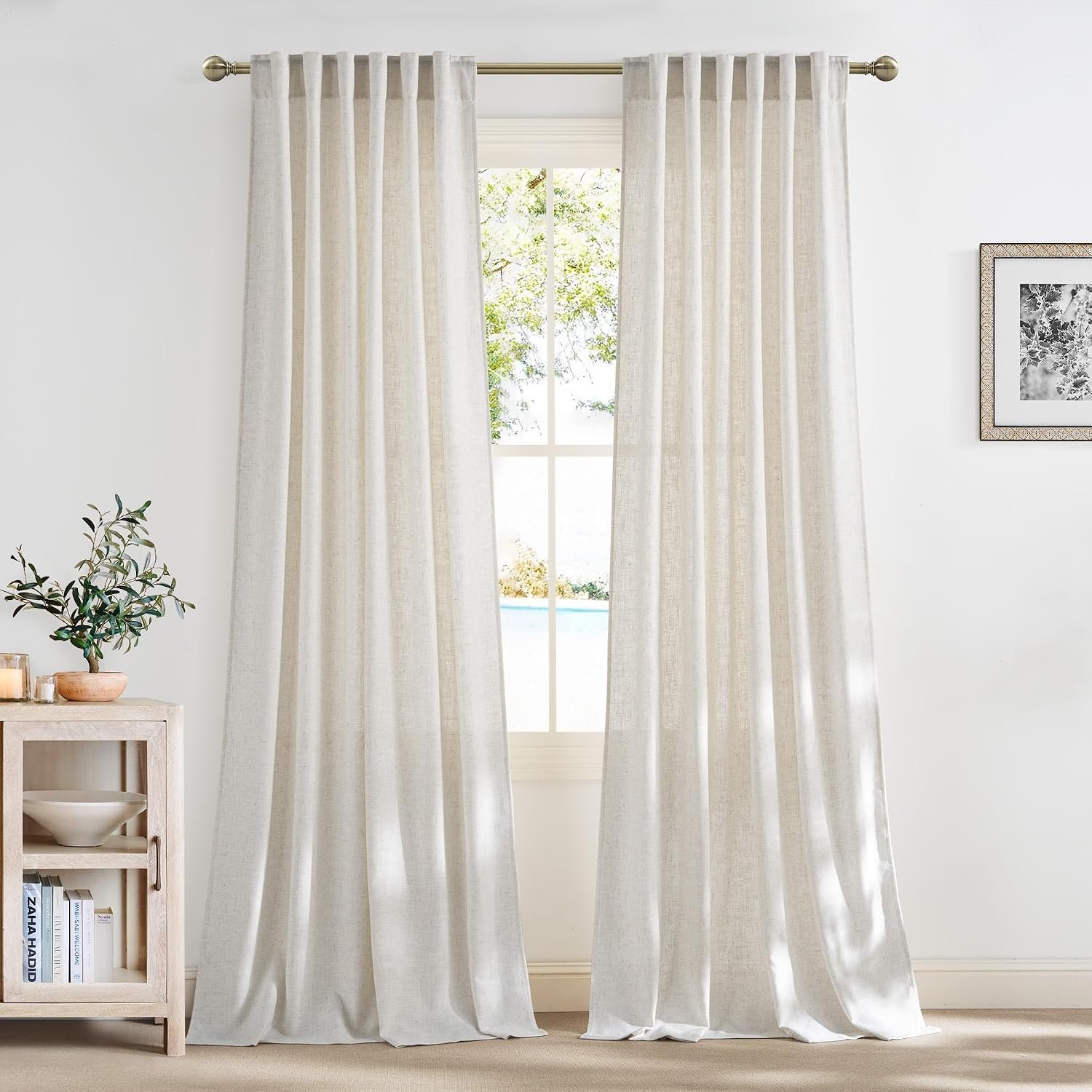 NICETOWN Natural Linen Curtains 84 inches Long 2 Panels Set for Bedroom, 55″ Wide Thick Privacy Drapes for Living Room/Farmhouse Window Treatment, Rod Pocket & Back Tab with Light Filtering