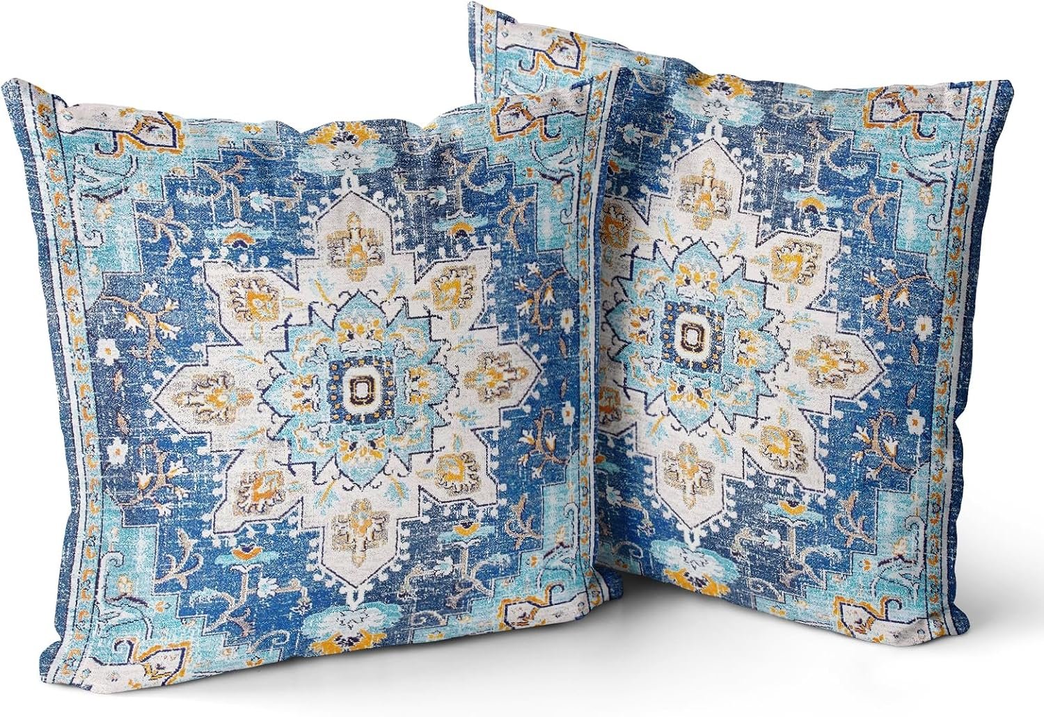 Snycler Boho Throw Pillow Covers 16×16 inch Set of 2 Boho Rug Carpet Double Sided Pattern Short Plush Cotton Soft Pillow Case Cushion Cover Pillowcase for Couch Sofa Bed Decorative (Blue)