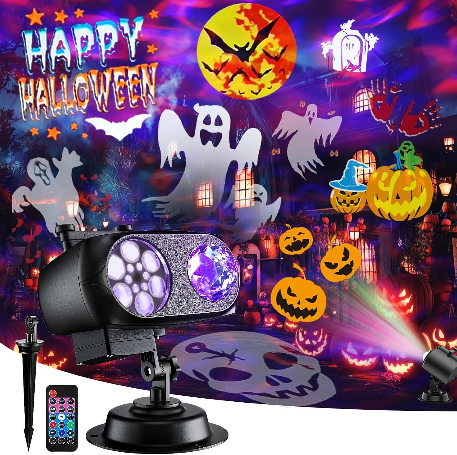 2026 Upgraded Halloween Projector, 8 Patterns (Ocean Wave & Patterns),8 Theme Waterproof Holiday Projector with Remote for Halloween,Christmas,Happy New Year