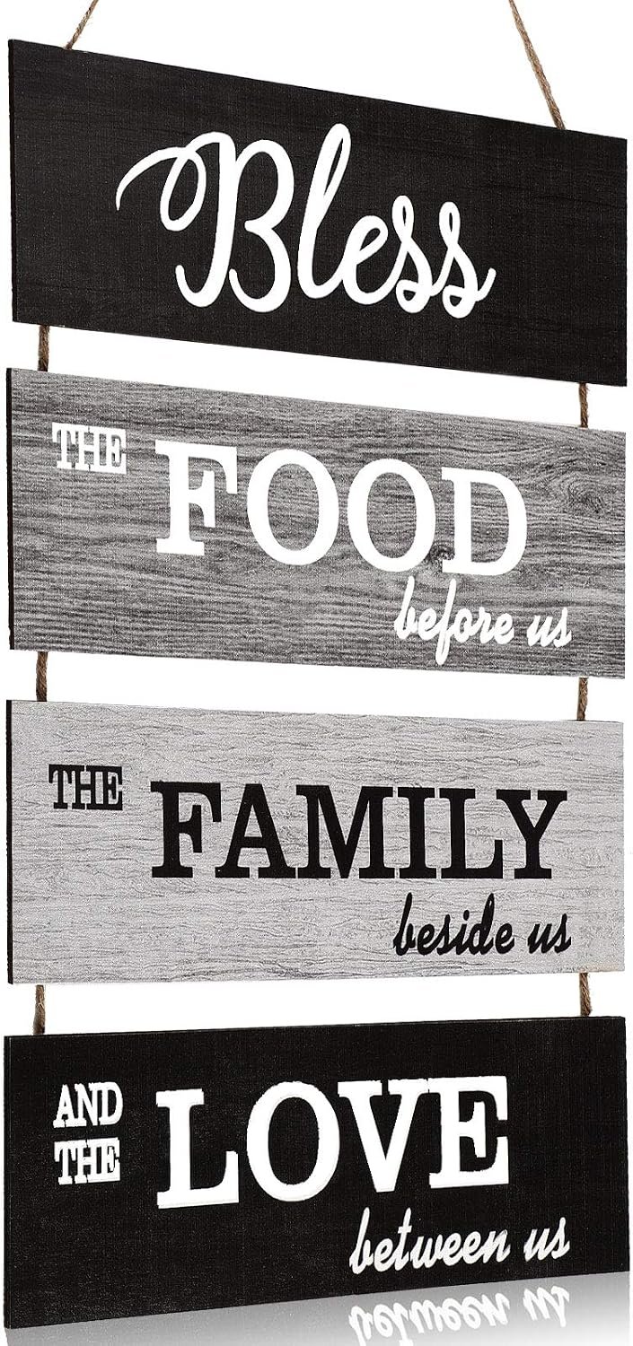 Jetec Bless Hanging Wall Sign, Large Farmhouse Kitchen Decor, Rustic Country Vintage Wooden Family Food Love Wood Art Decoration Plaque For Collage Living Room Bedroom(Vivid Style,Cool-Tone Color)