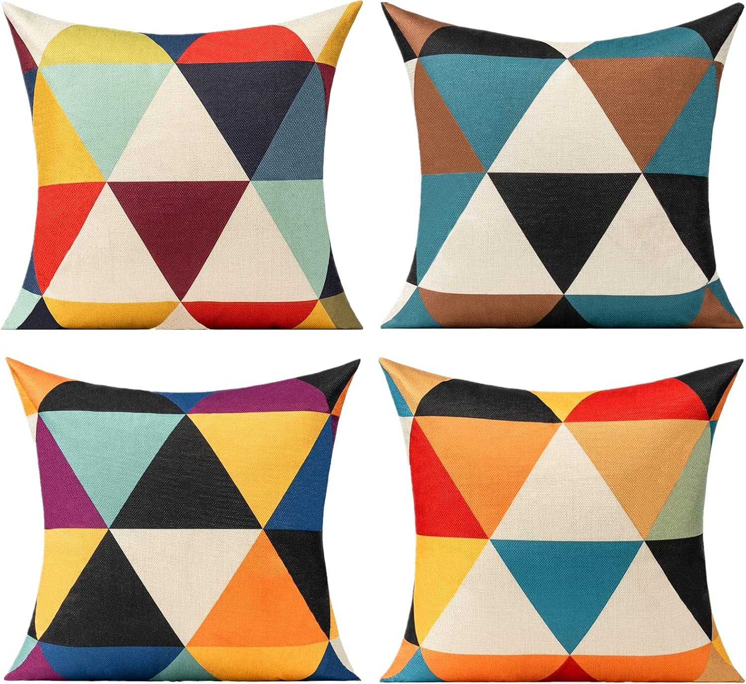 All Smiles Outdoor Pillow Covers 18×18 Set of 4, Colorful Geometry | Boho mid century cushion cases for patio, couch or living room; covers only, inserts not included